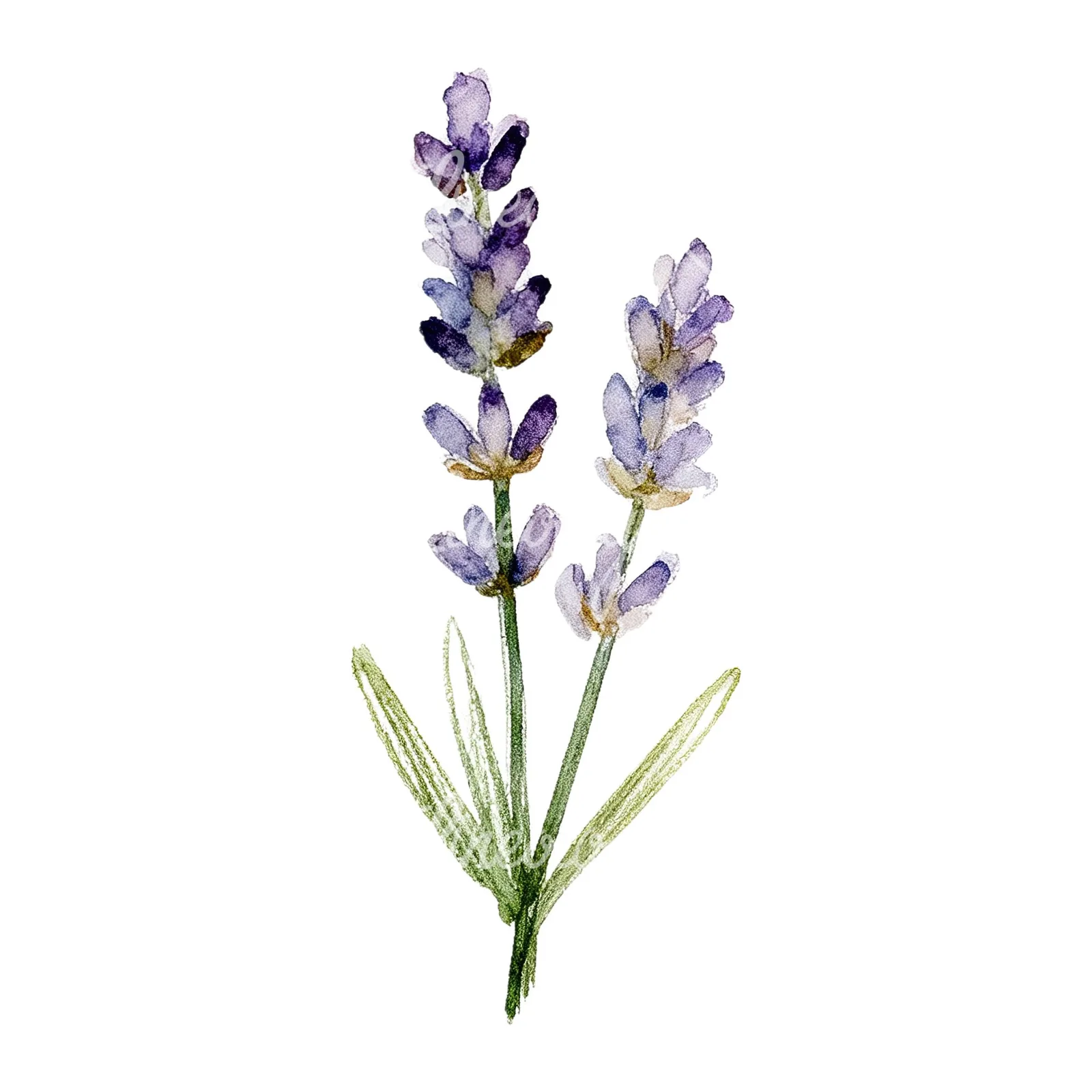 Watercolor dense purple lavender sprig clipart 3 of 9 on a white background (JPG)