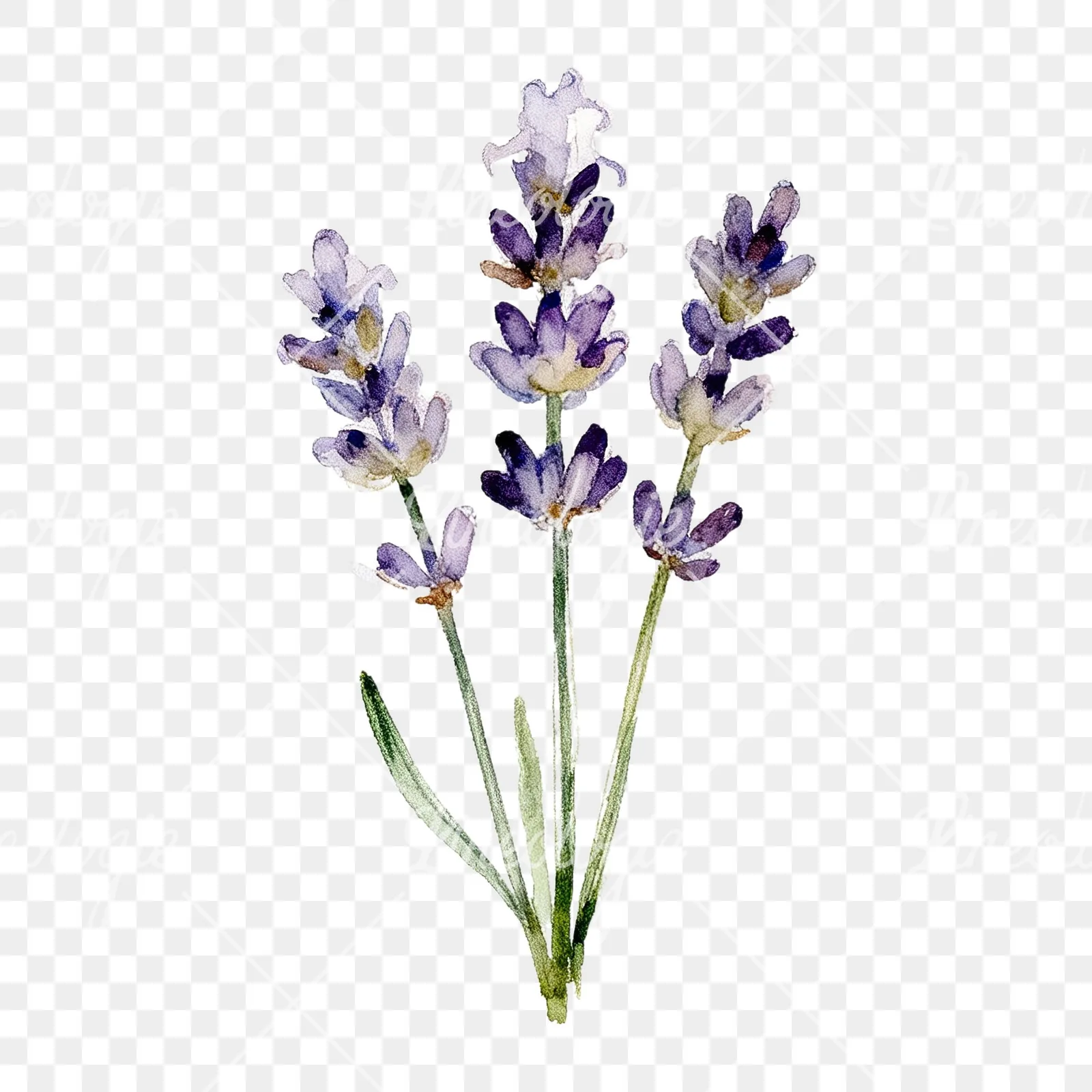 Watercolor dense purple lavender sprig clipart 4 of 9 on a transparent background (PNG)