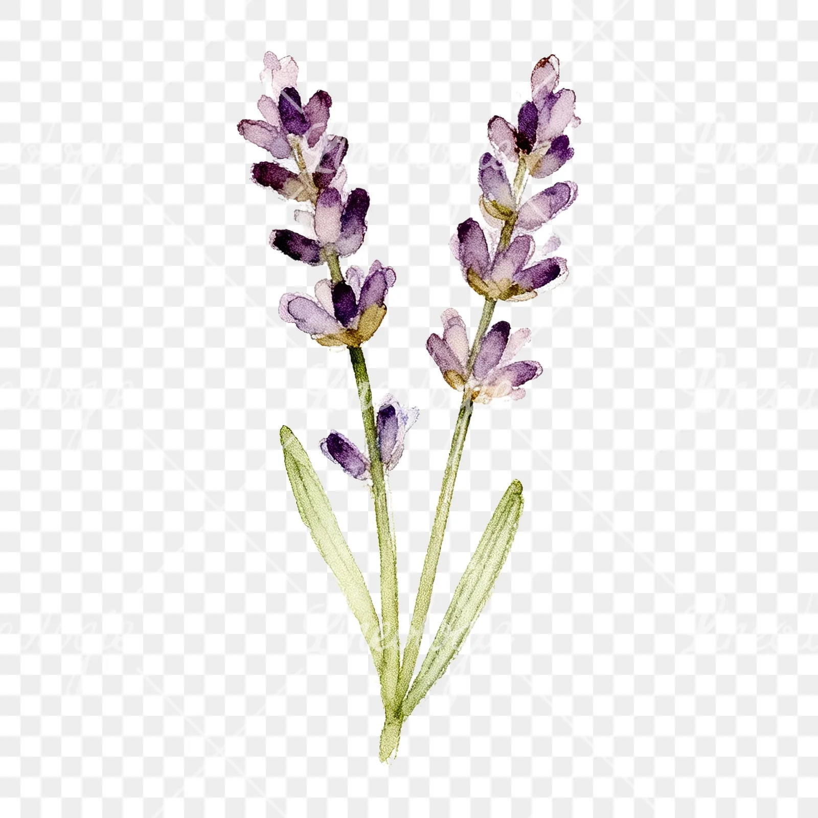 Watercolor dense purple lavender sprig clipart 5 of 9 on a transparent background (PNG)