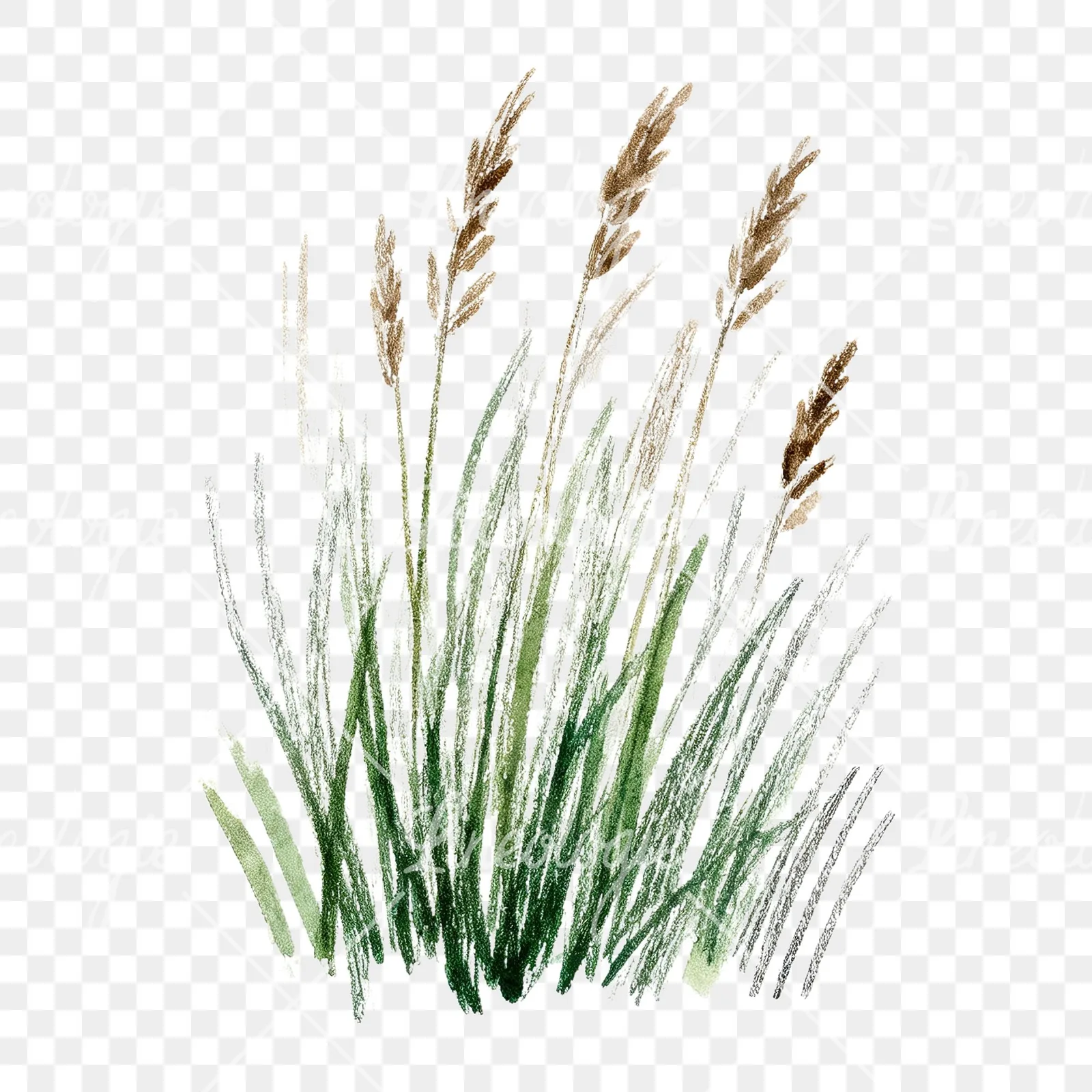 Watercolor tall meadow grass clipart 7 of 9 on a transparent background (PNG)