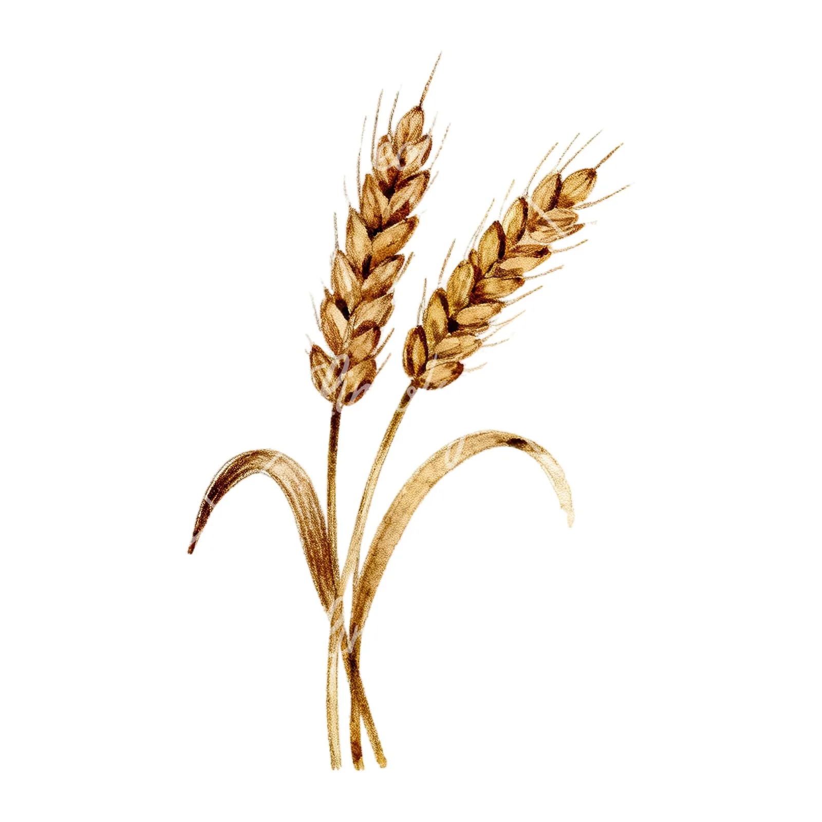 Watercolor wheat stalk clipart 5 of 9 on a white background (JPG)