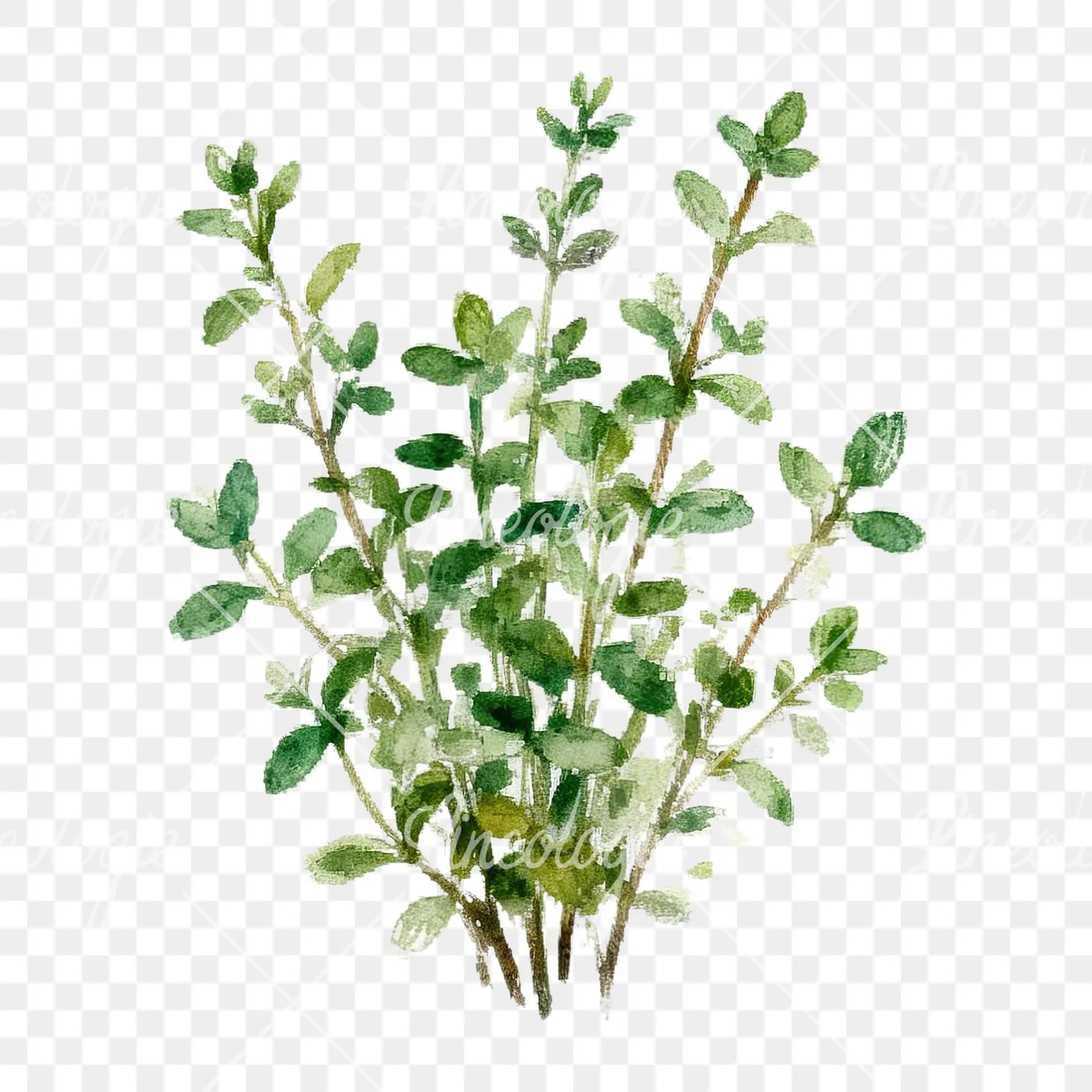 Watercolor herb sprig and cluster clipart 5 of 12 on a transparent background (PNG)