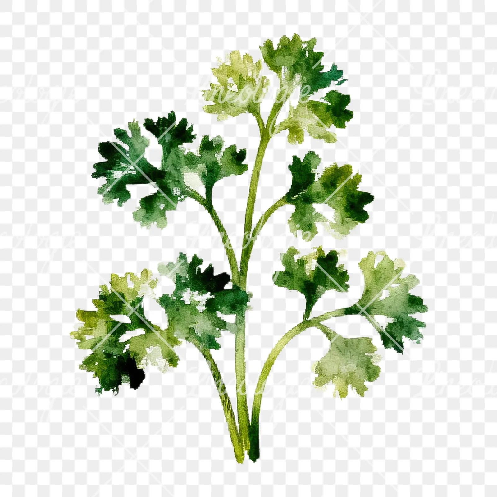 Watercolor herb sprig and cluster clipart 7 of 12 on a transparent background (PNG)