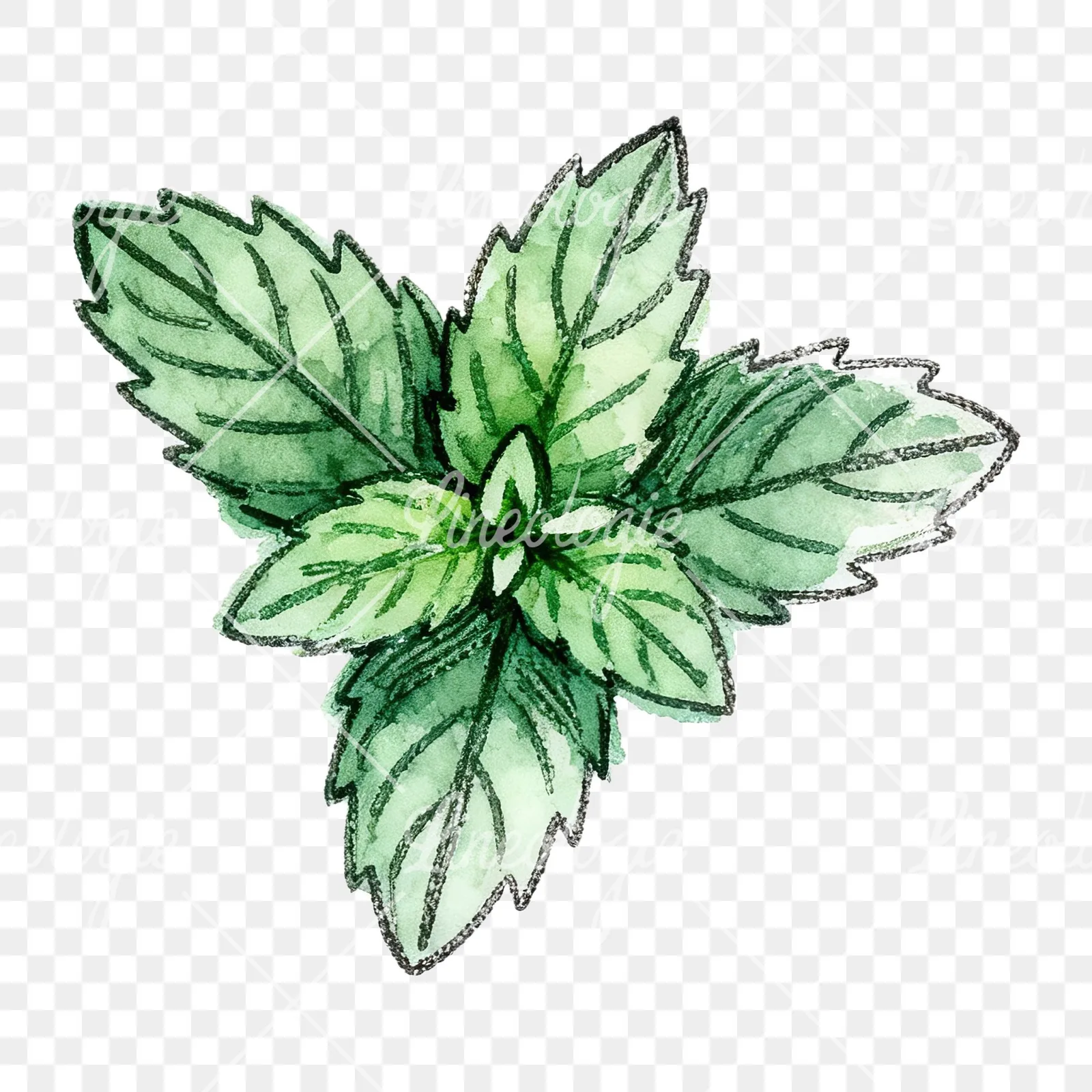 Watercolor mint clipart 11 of 12 on a transparent background (PNG)