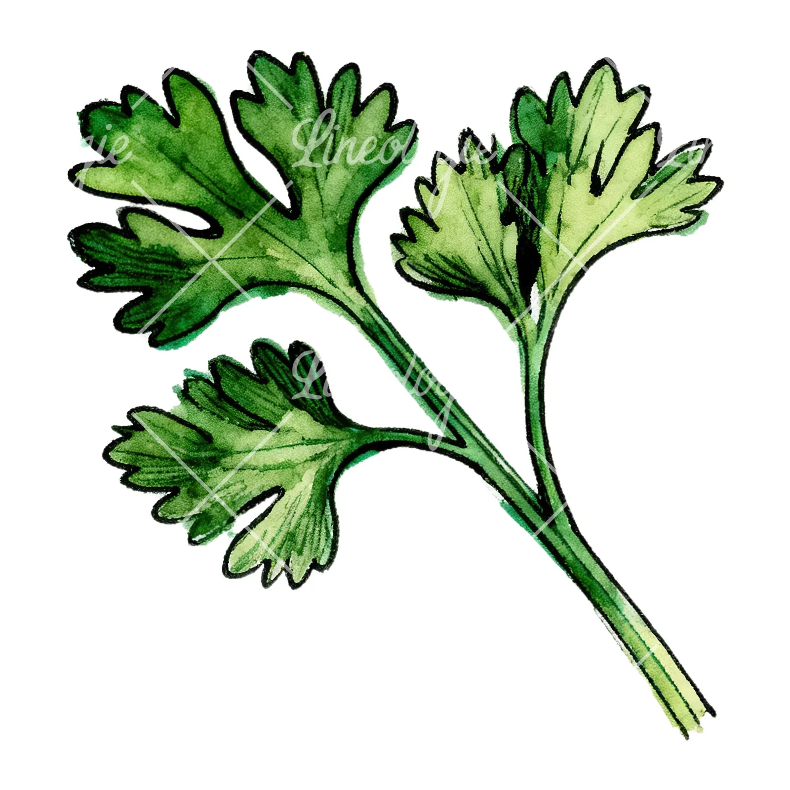 Watercolor parsley branch clipart 1 of 8 on a white background (JPG)