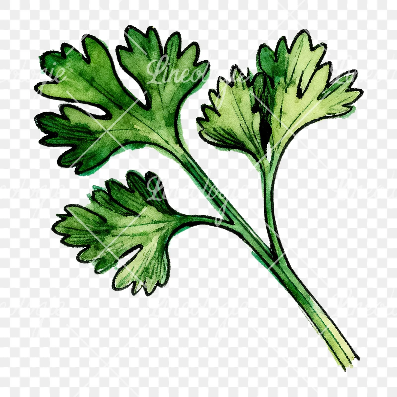 Watercolor parsley branch clipart 1 of 8 on a transparent background (PNG)