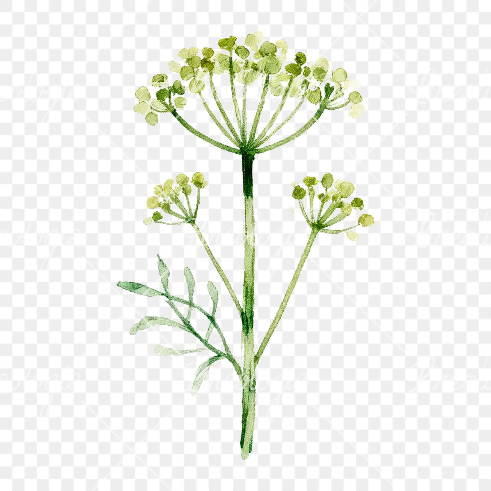 Watercolor dill sprig clipart 9 of 9 on a transparent background (PNG)
