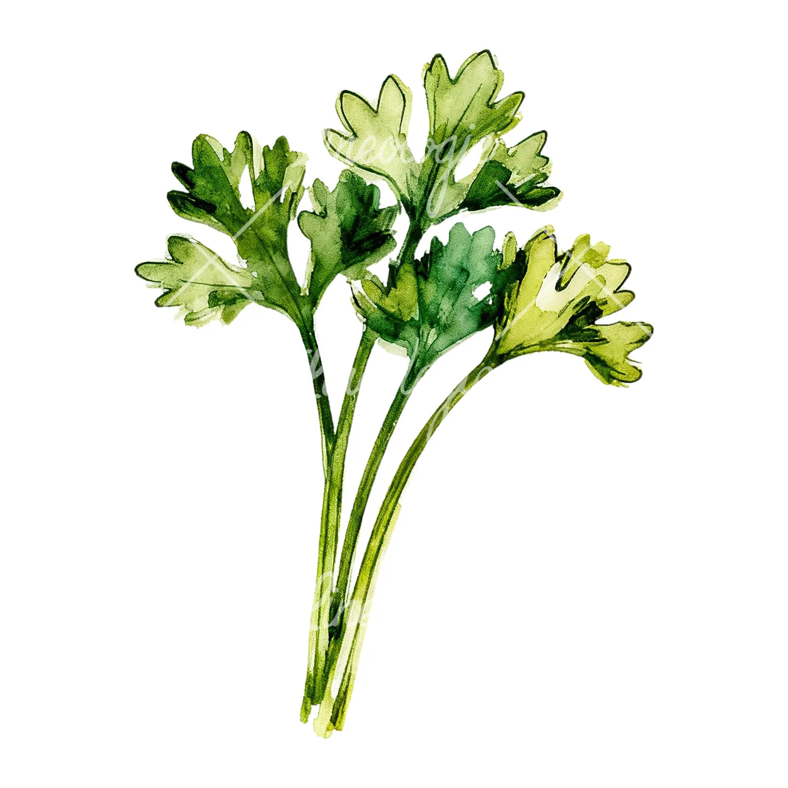 Watercolor parsley sprig clipart 4 of 9 on a white background (JPG)
