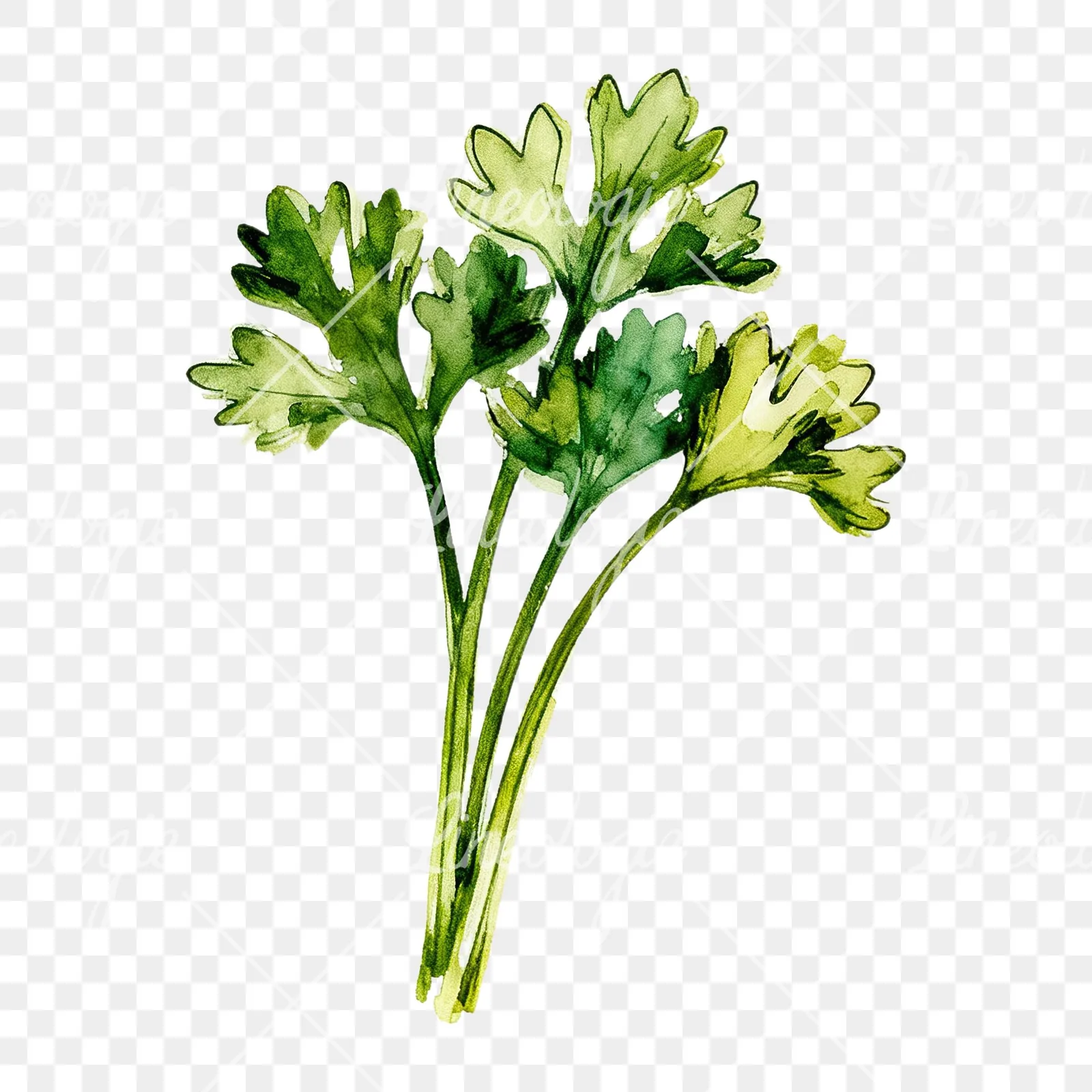 Watercolor parsley sprig clipart 4 of 9 on a transparent background (PNG)