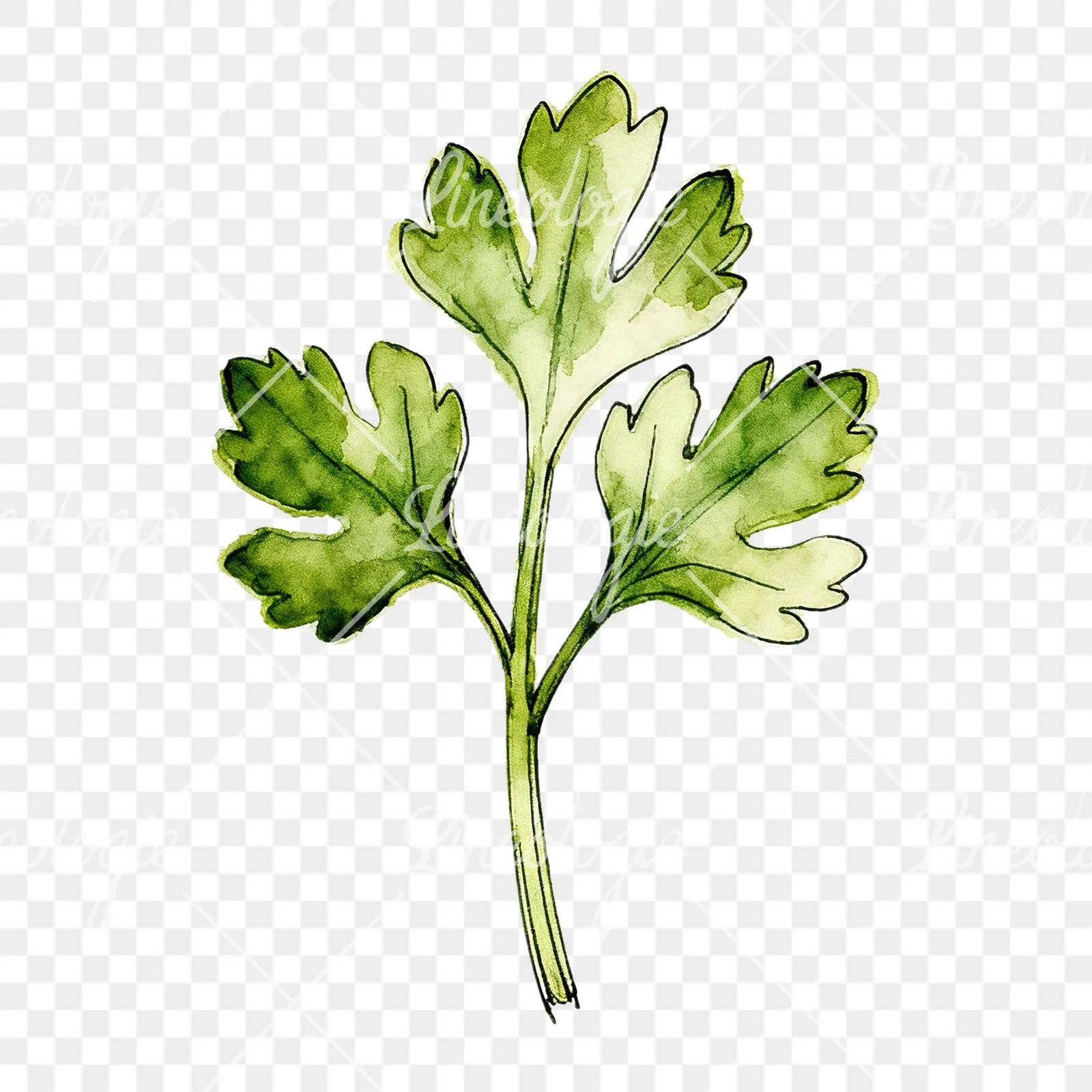 Watercolor parsley sprig clipart 6 of 9 on a transparent background (PNG)