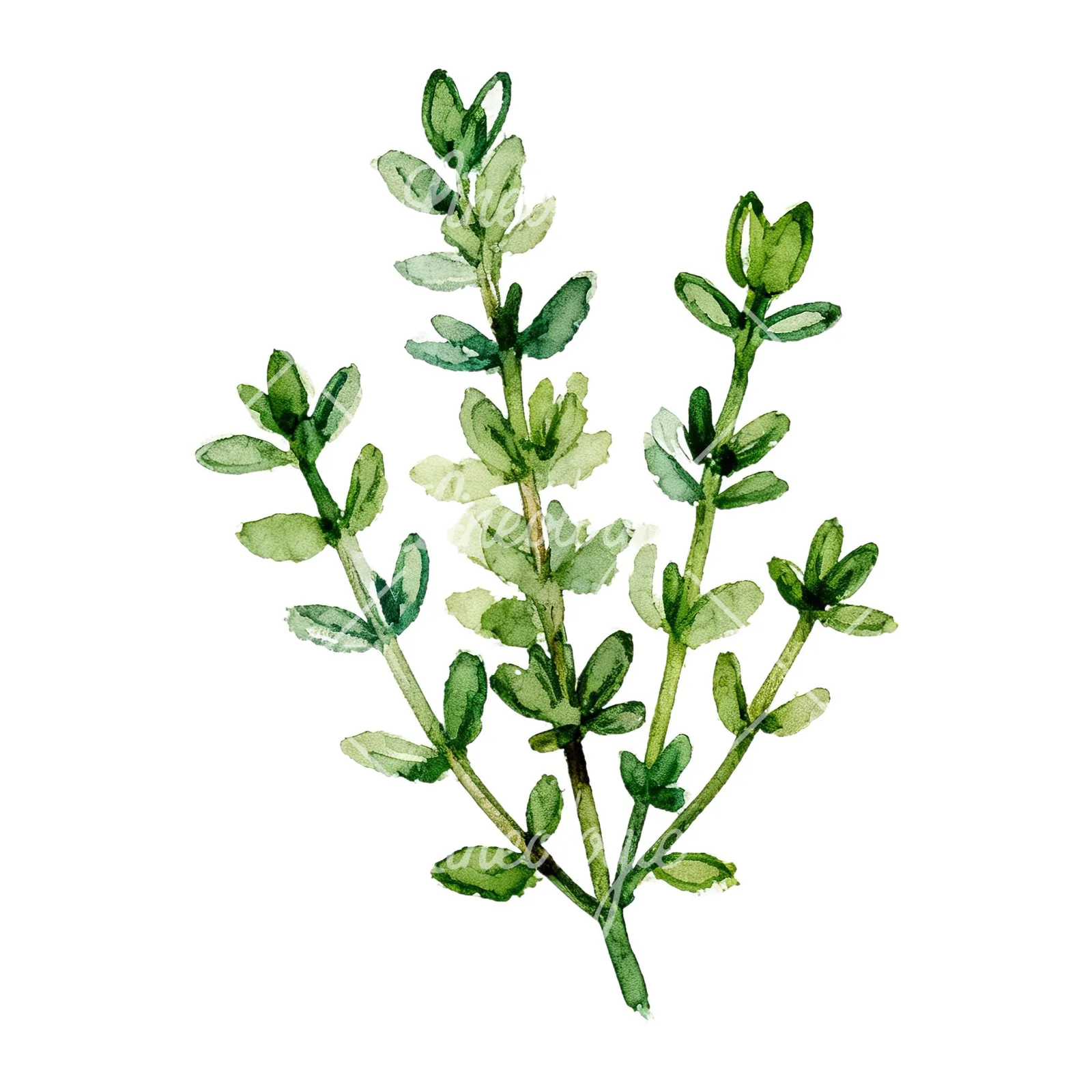 Watercolor thyme and rosemary sprigs clipart 2 of 9 on a white background (JPG)