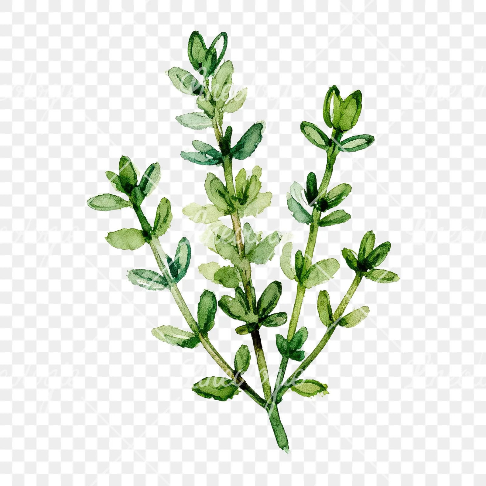 Watercolor thyme and rosemary sprigs clipart 2 of 9 on a transparent background (PNG)