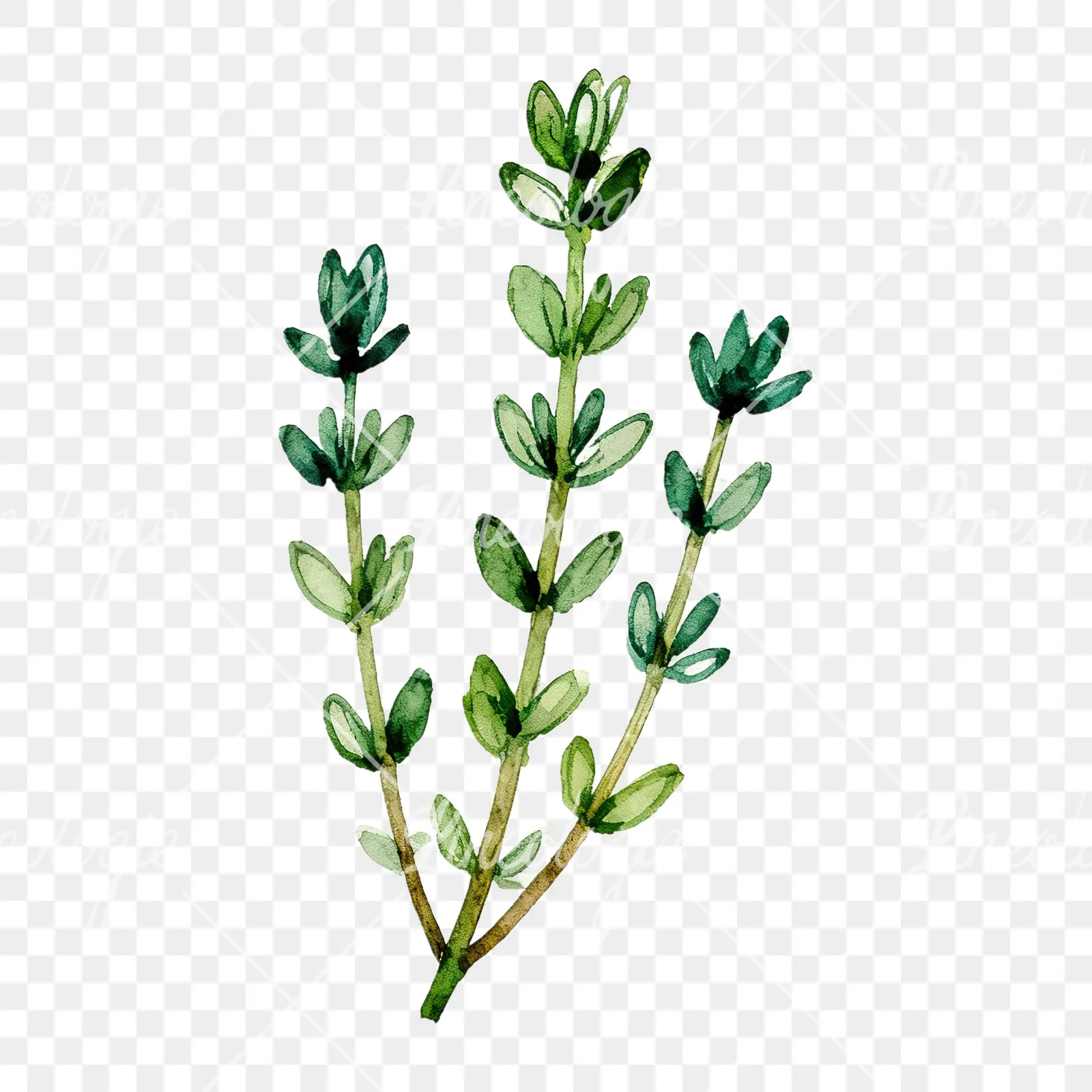 Watercolor thyme and rosemary sprigs clipart 3 of 9 on a transparent background (PNG)