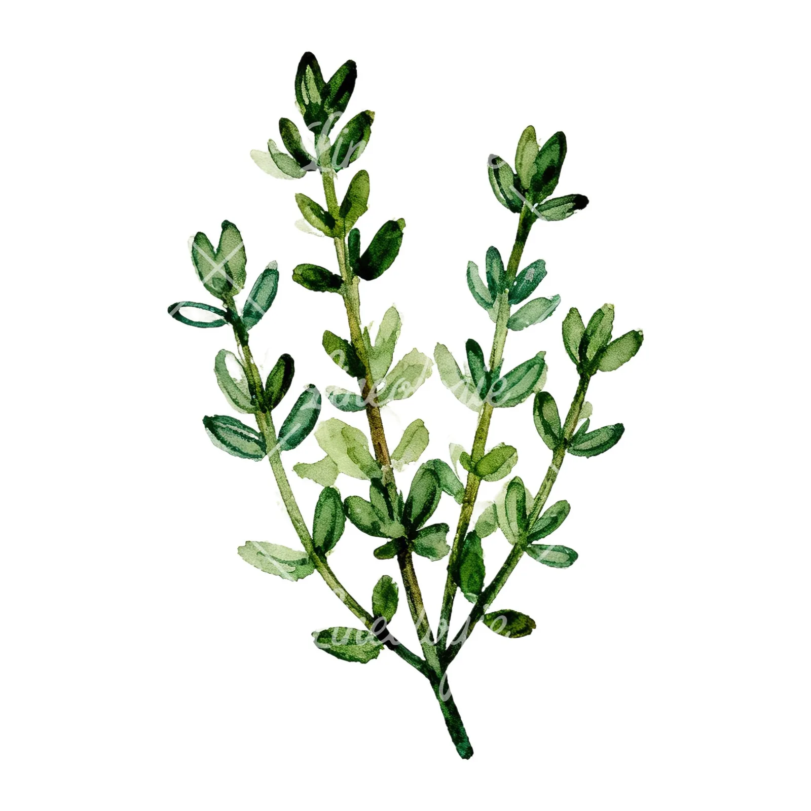 Watercolor thyme and rosemary sprigs clipart 5 of 9 on a white background (JPG)