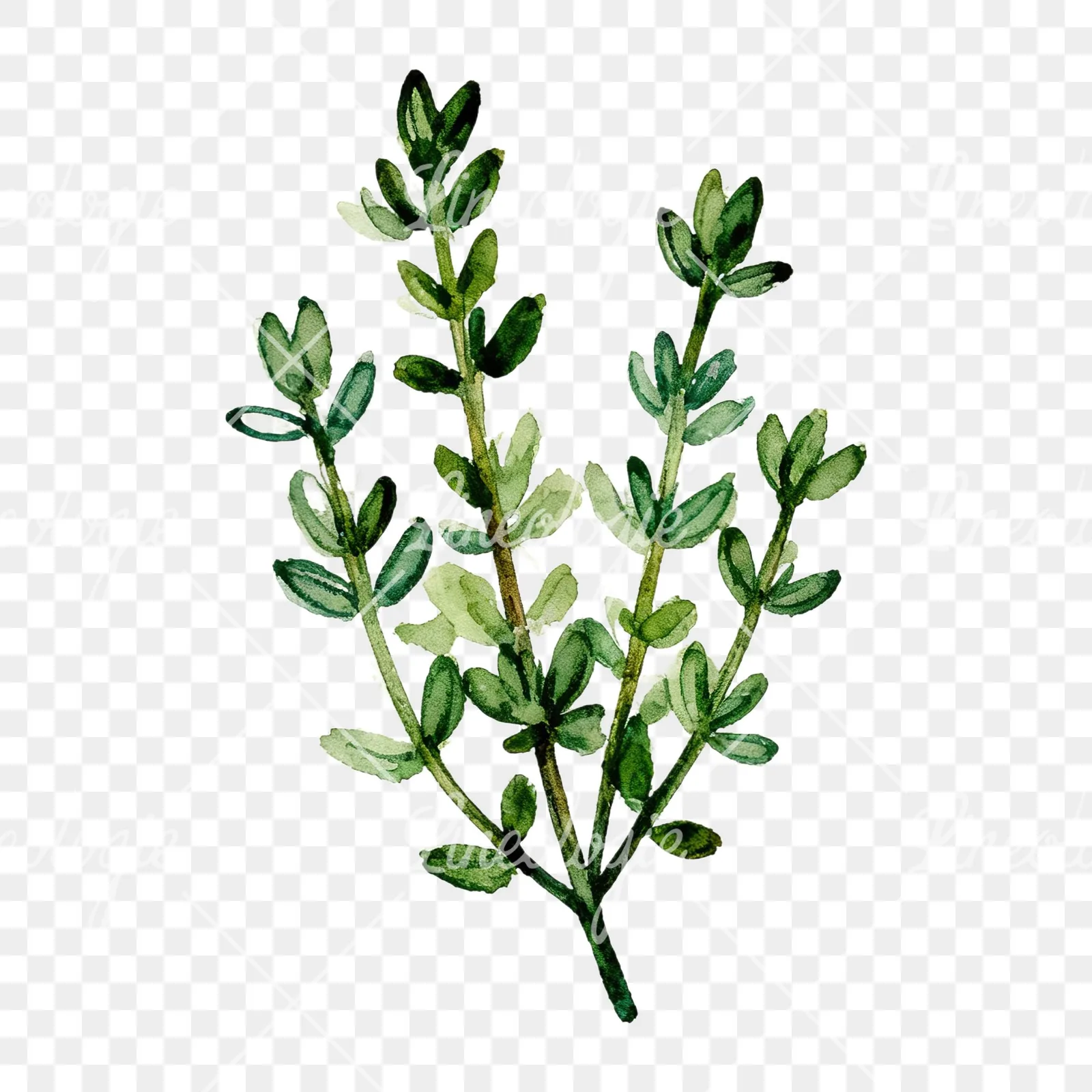 Watercolor thyme and rosemary sprigs clipart 5 of 9 on a transparent background (PNG)