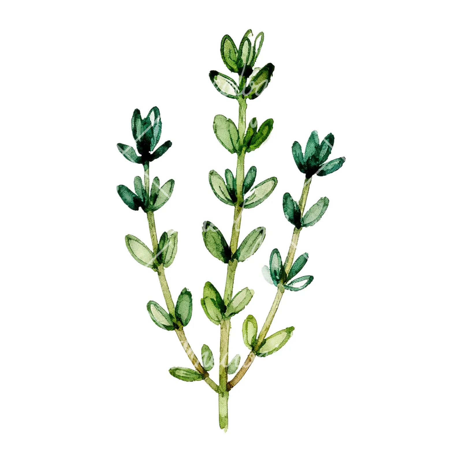 Watercolor thyme and rosemary sprigs clipart 6 of 9 on a white background (JPG)