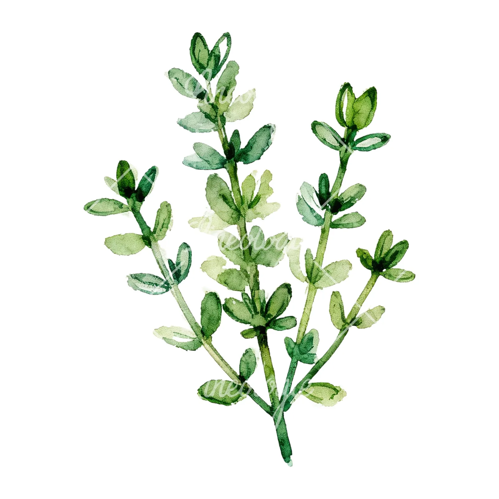 Watercolor thyme and rosemary sprigs clipart 8 of 9 on a white background (JPG)
