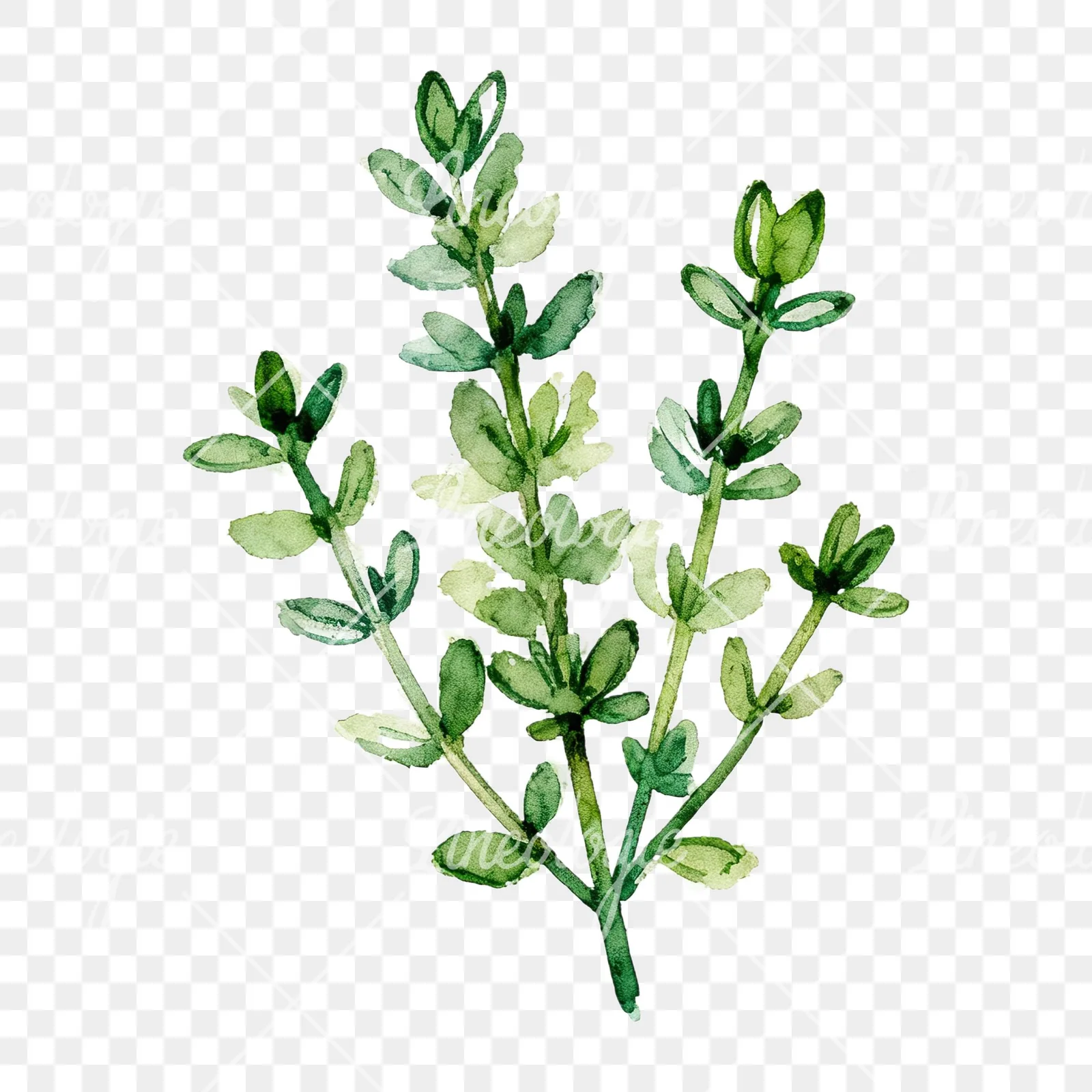 Watercolor thyme and rosemary sprigs clipart 8 of 9 on a transparent background (PNG)