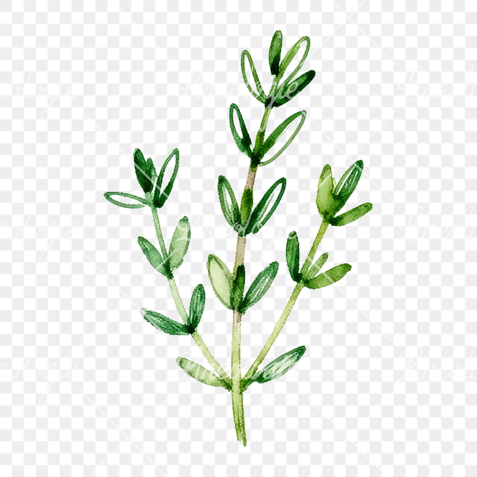 Watercolor thyme sprig clipart 3 of 9 on a transparent background (PNG)
