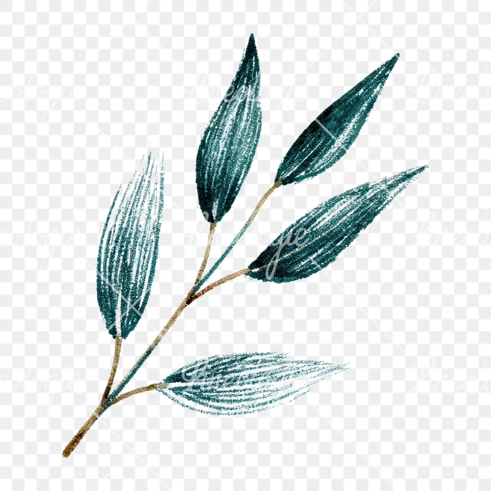 Watercolor eucalyptus branch with muted blues clipart 11 of 12 on a transparent background (PNG)