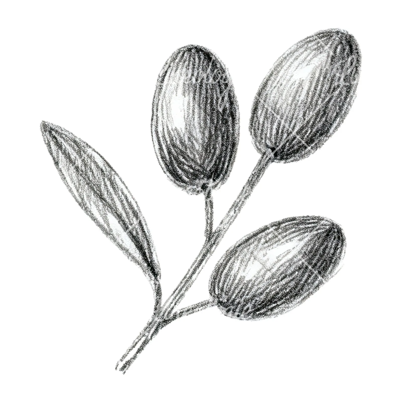 Watercolor olive branch with gray leaves clipart 8 of 12 on a white background (JPG)