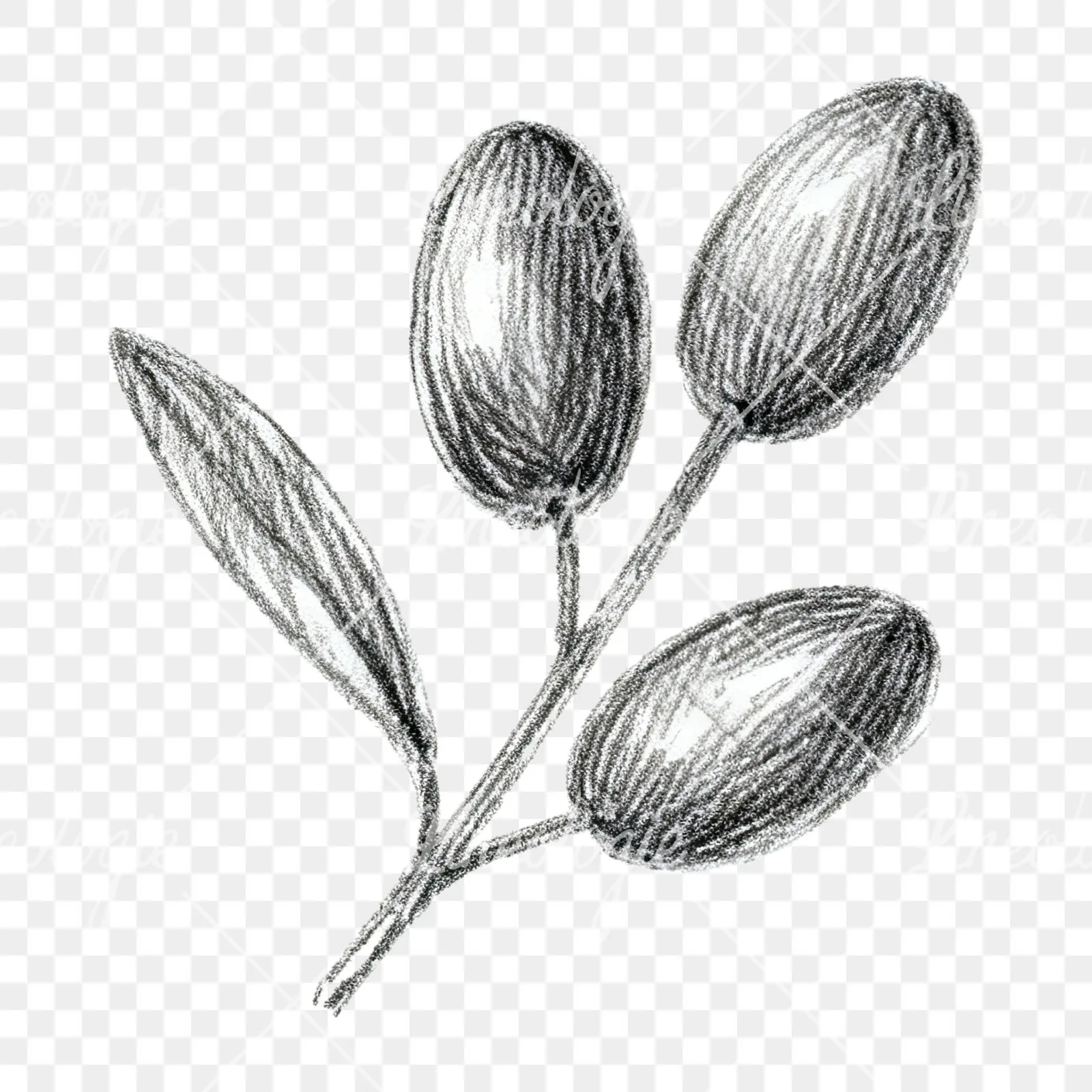 Watercolor olive branch with gray leaves clipart 8 of 12 on a transparent background (PNG)