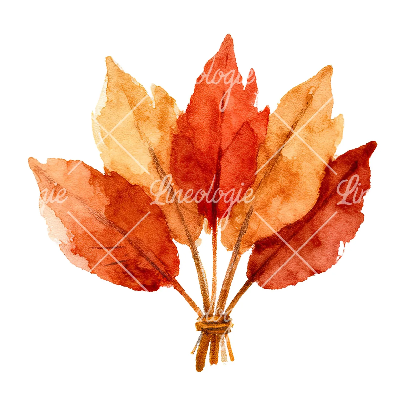 Watercolor autumn leaf bouquet clipart 7 of 15 on a white background (JPG)