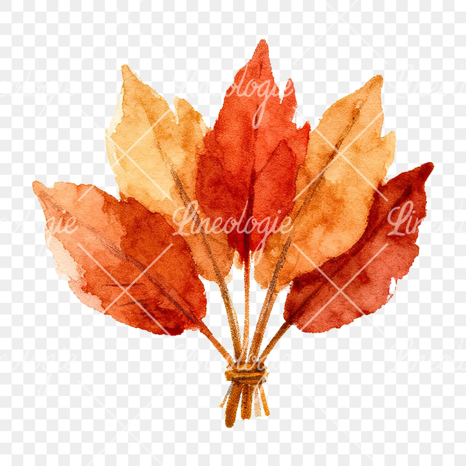 Watercolor autumn leaf bouquet clipart 7 of 15 on a transparent background (PNG)