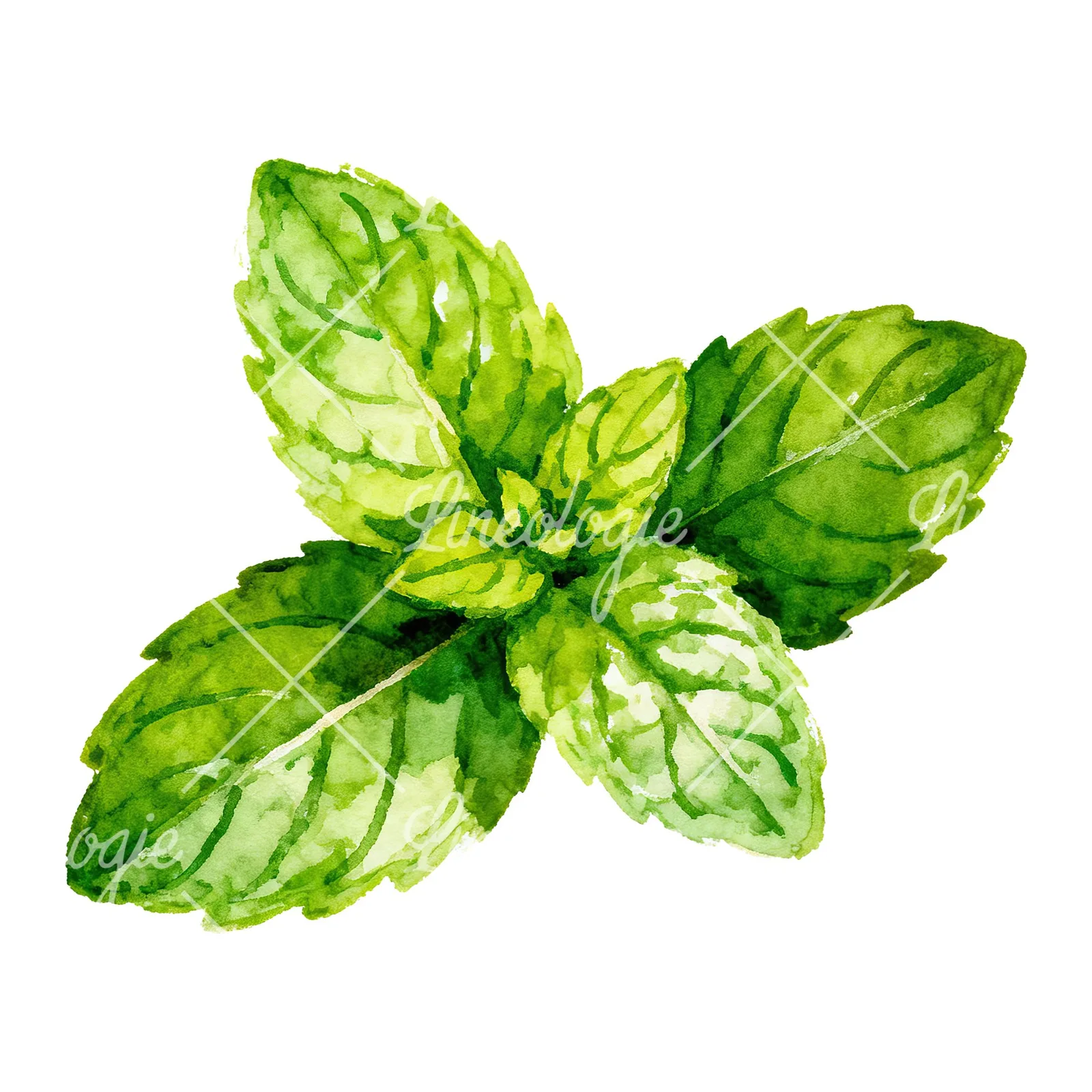 Watercolor mint sprig clipart 2 of 6 on a white background (JPG)