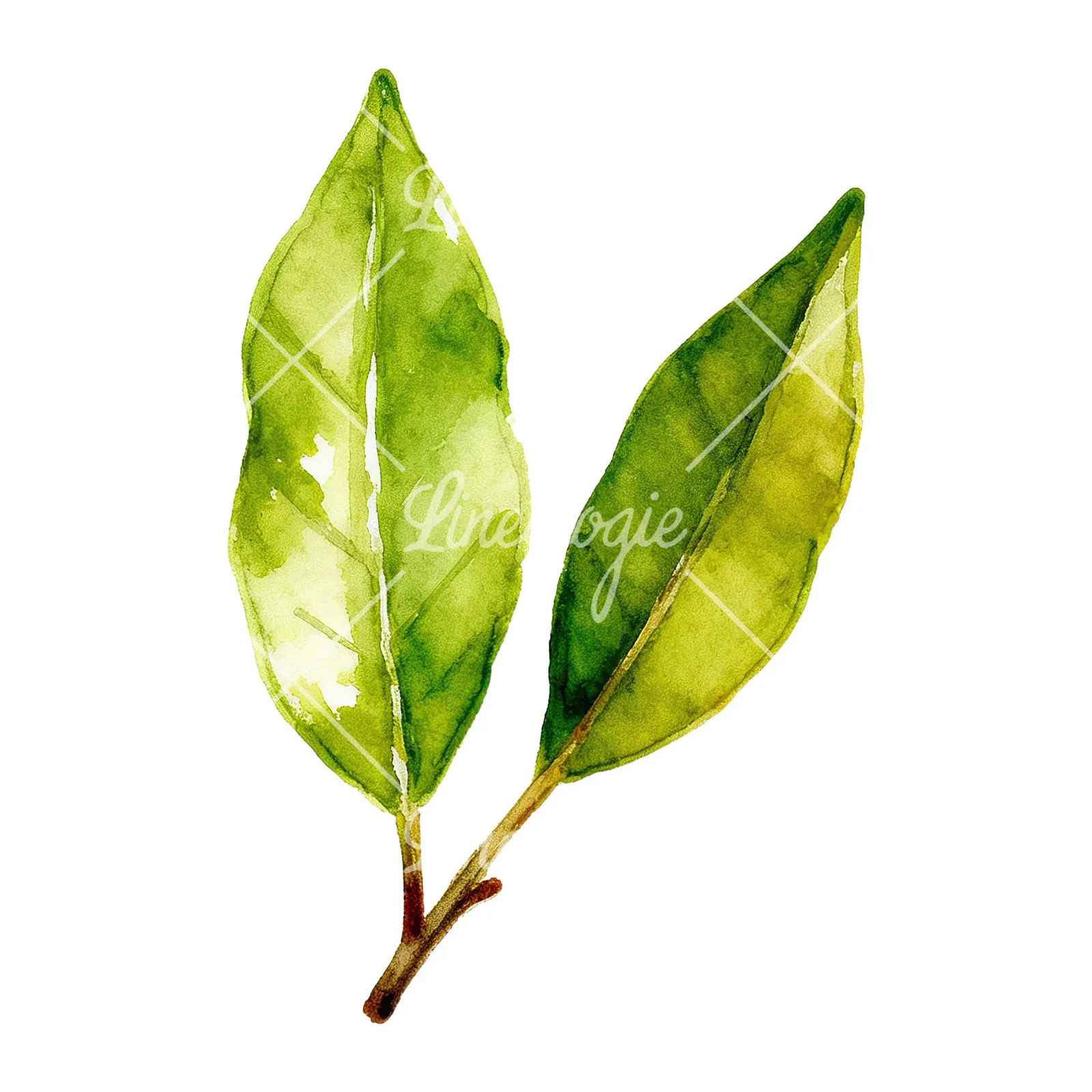 Watercolor bay leaf sprig clipart 1 of 9 on a white background (JPG)