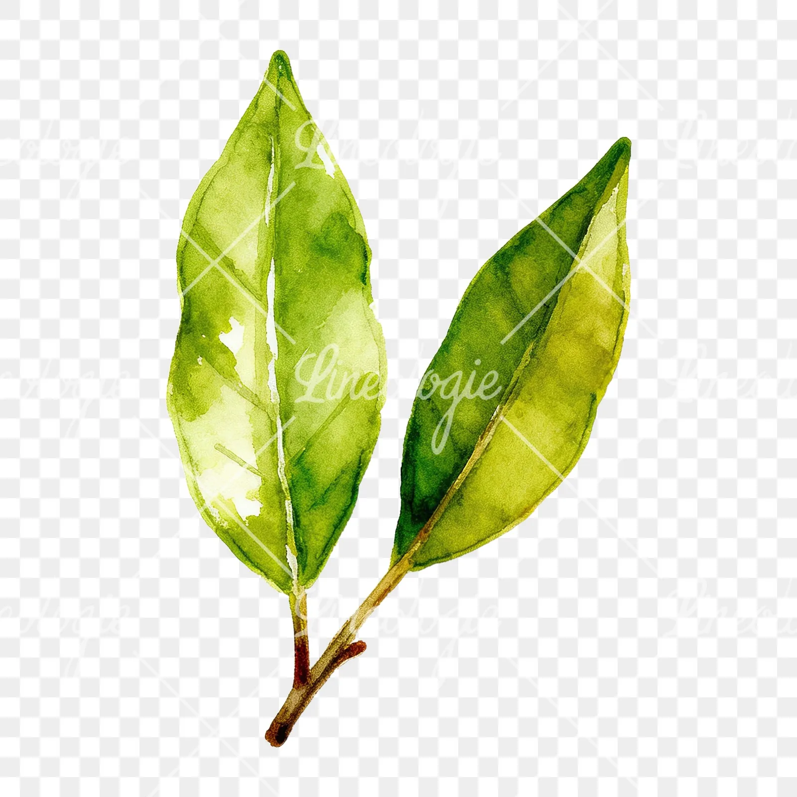 Watercolor bay leaf sprig clipart 1 of 9 on a transparent background (PNG)