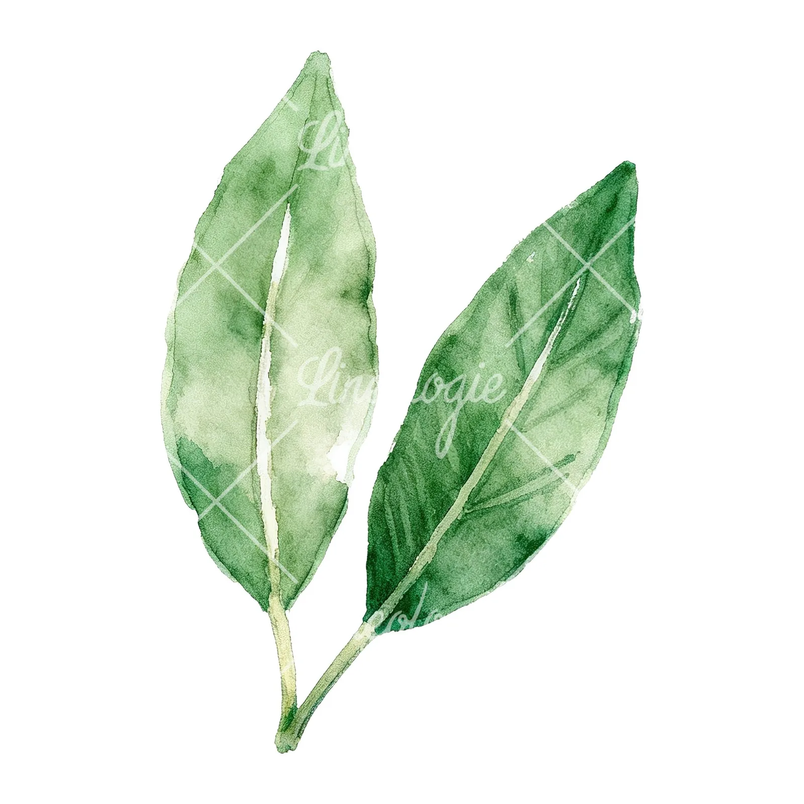 Watercolor bay leaf sprig clipart 2 of 9 on a white background (JPG)