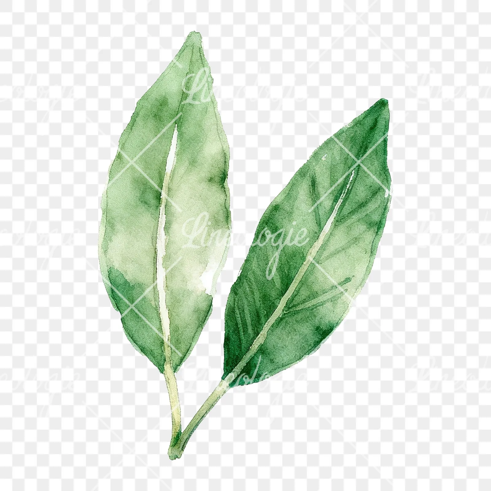 Watercolor bay leaf sprig clipart 2 of 9 on a transparent background (PNG)