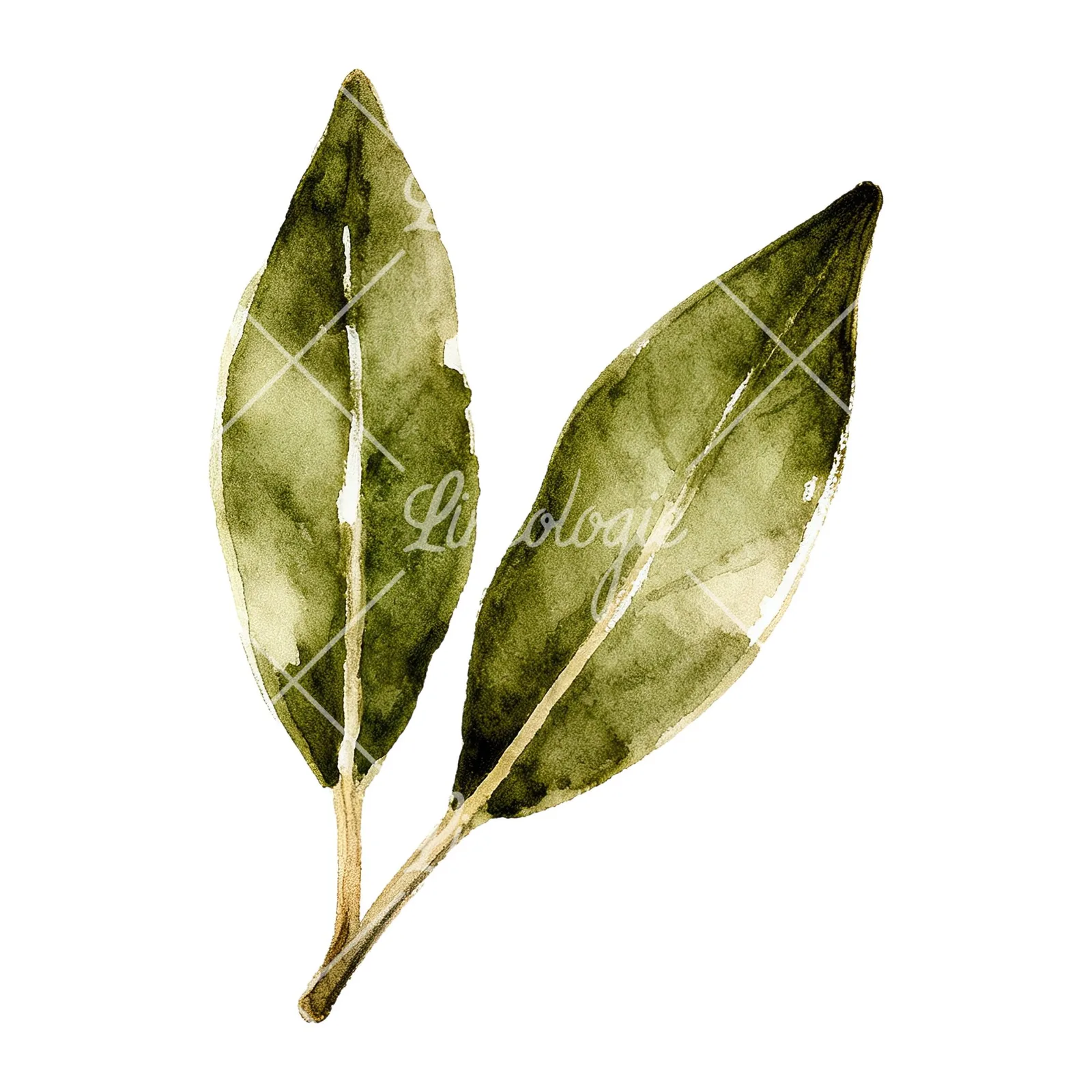 Watercolor bay leaf sprig clipart 5 of 9 on a white background (JPG)