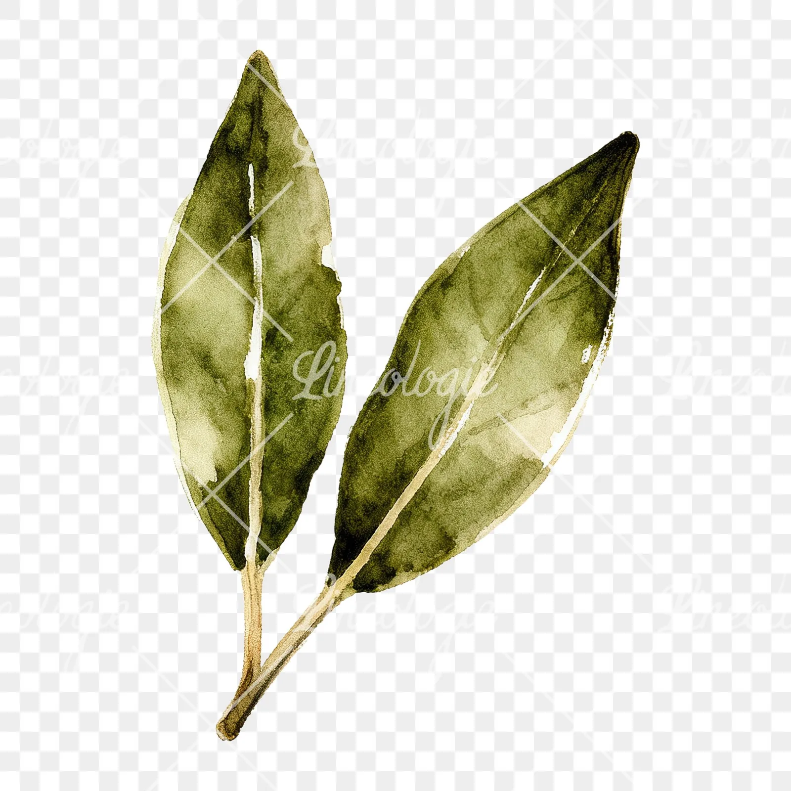 Watercolor bay leaf sprig clipart 5 of 9 on a transparent background (PNG)