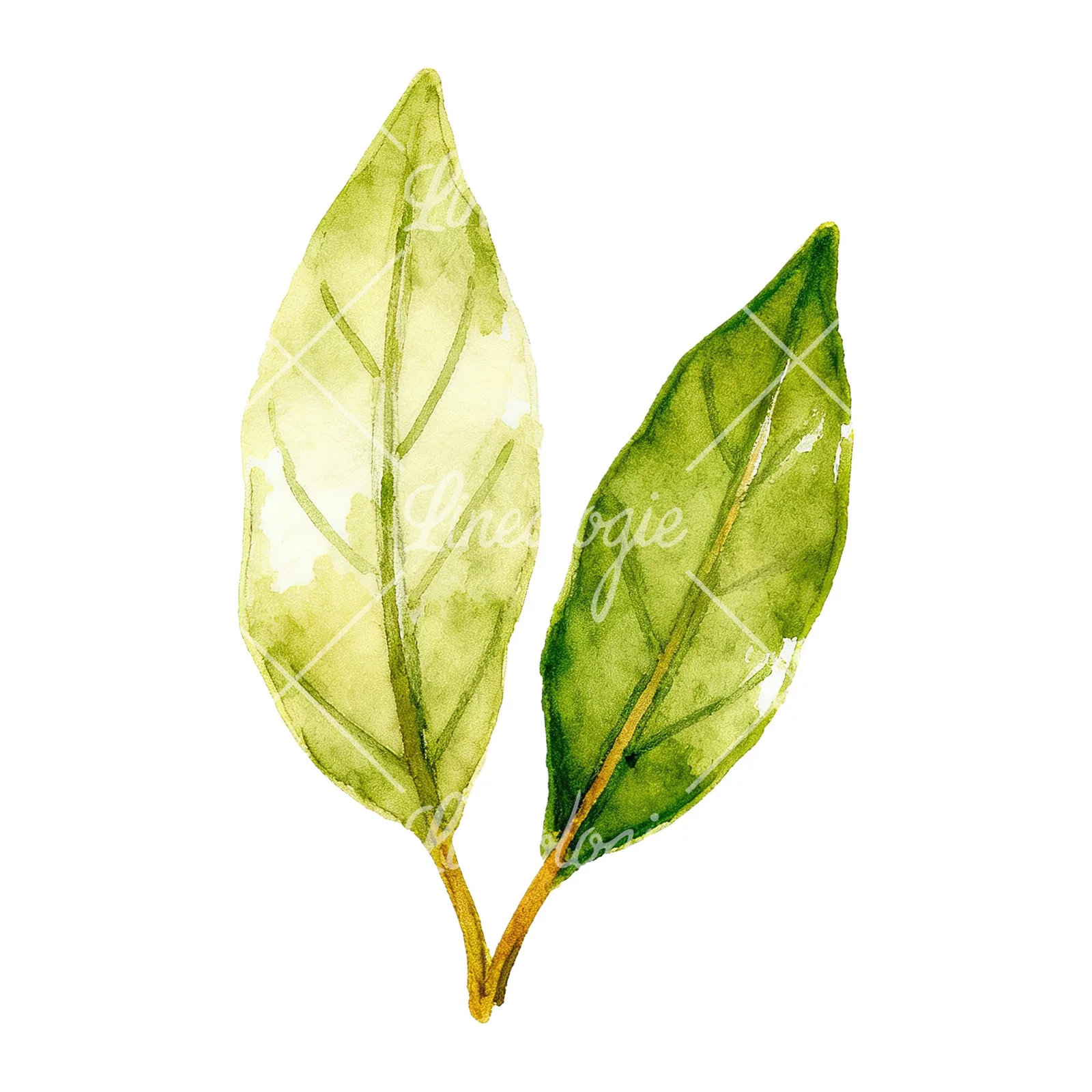 Watercolor bay leaf sprig clipart 6 of 9 on a white background (JPG)