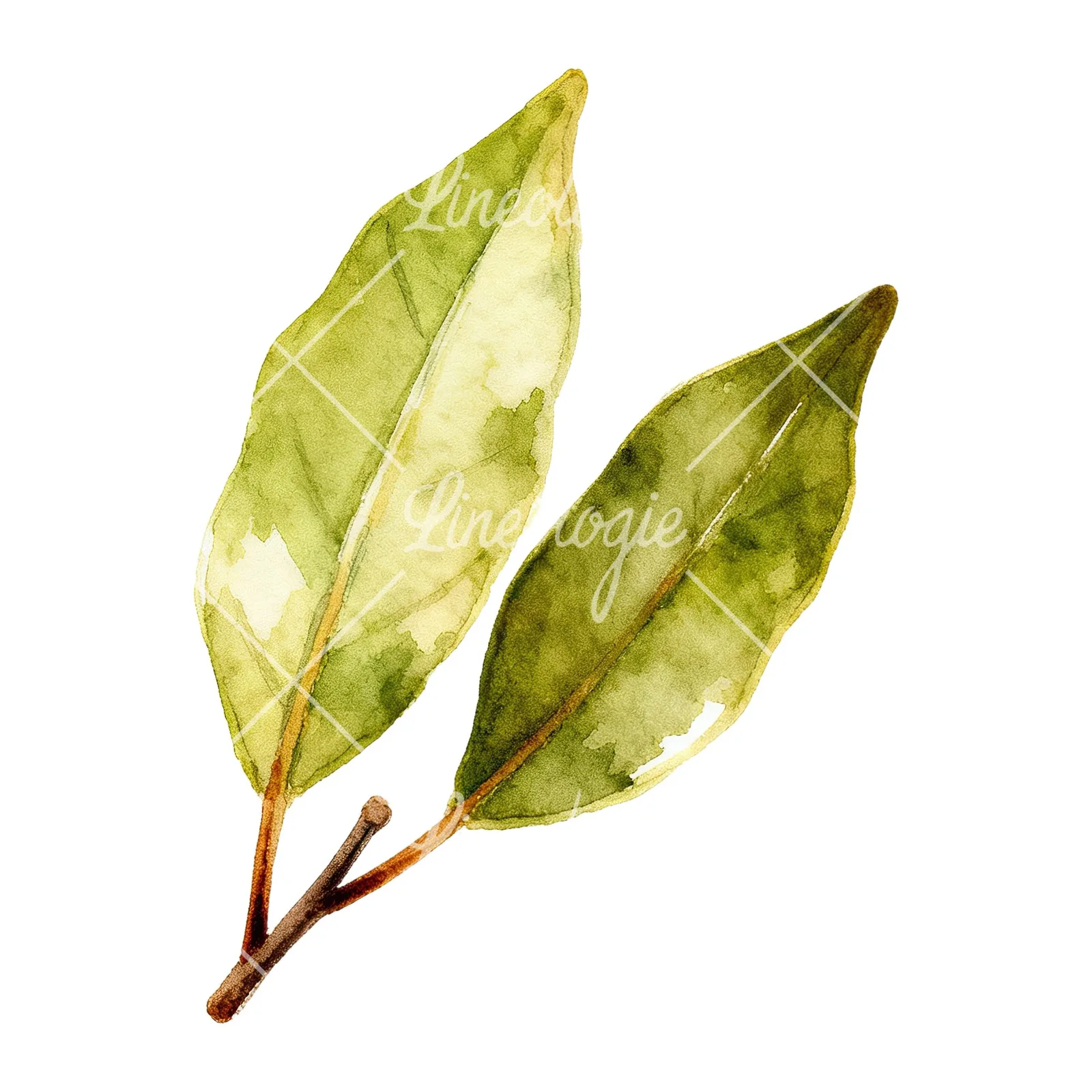 Watercolor bay leaf sprig clipart 7 of 9 on a white background (JPG)