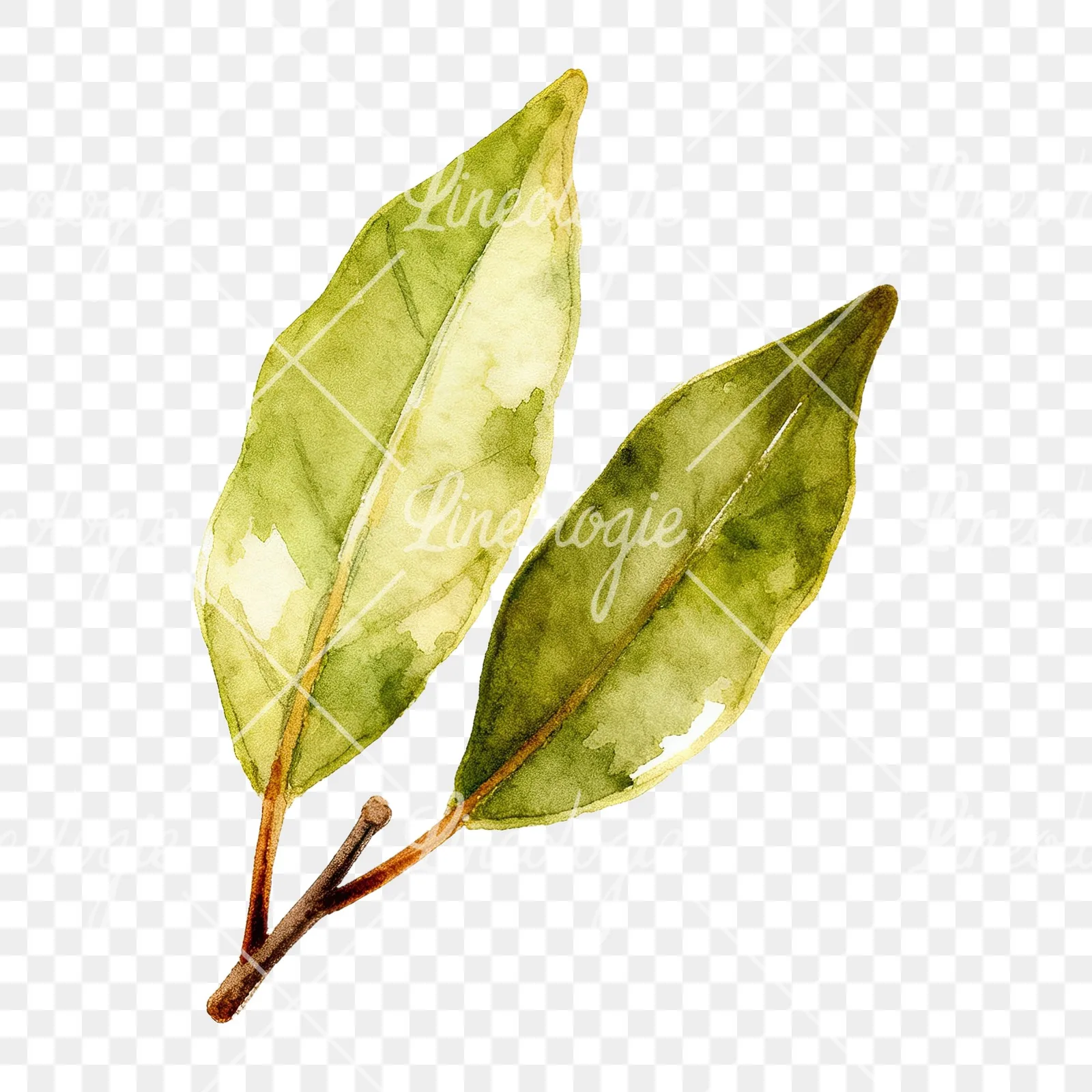 Watercolor bay leaf sprig clipart 7 of 9 on a transparent background (PNG)