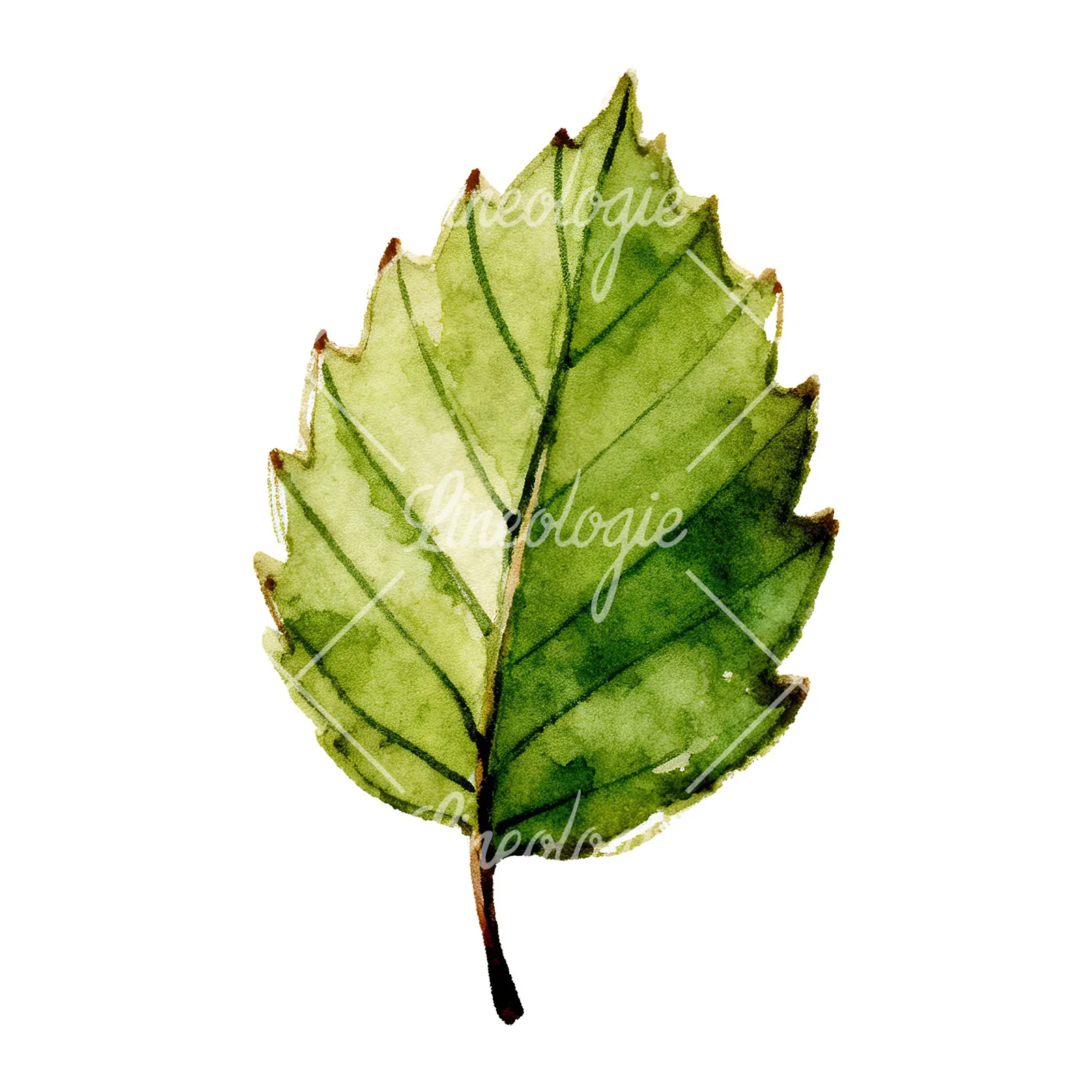 Watercolor dark green beech leaf clipart 4 of 9 on a white background (JPG)