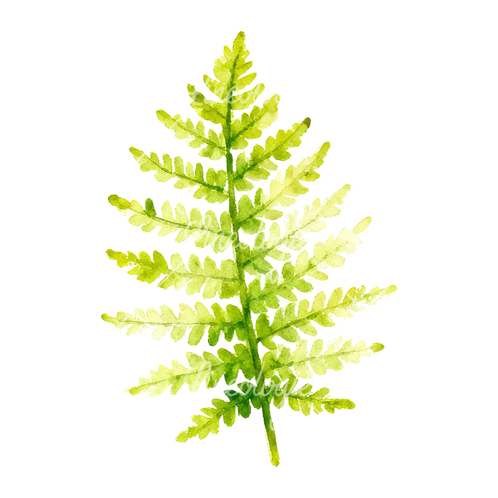 Watercolor yellow-green fern leaf clipart 4 of 9 on a white background (JPG)