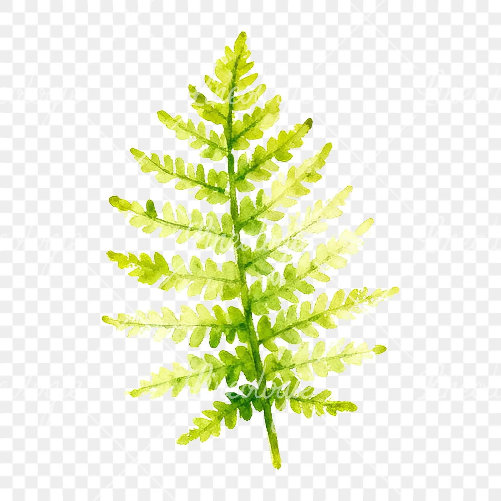 Watercolor yellow-green fern leaf clipart 4 of 9 on a transparent background (PNG)