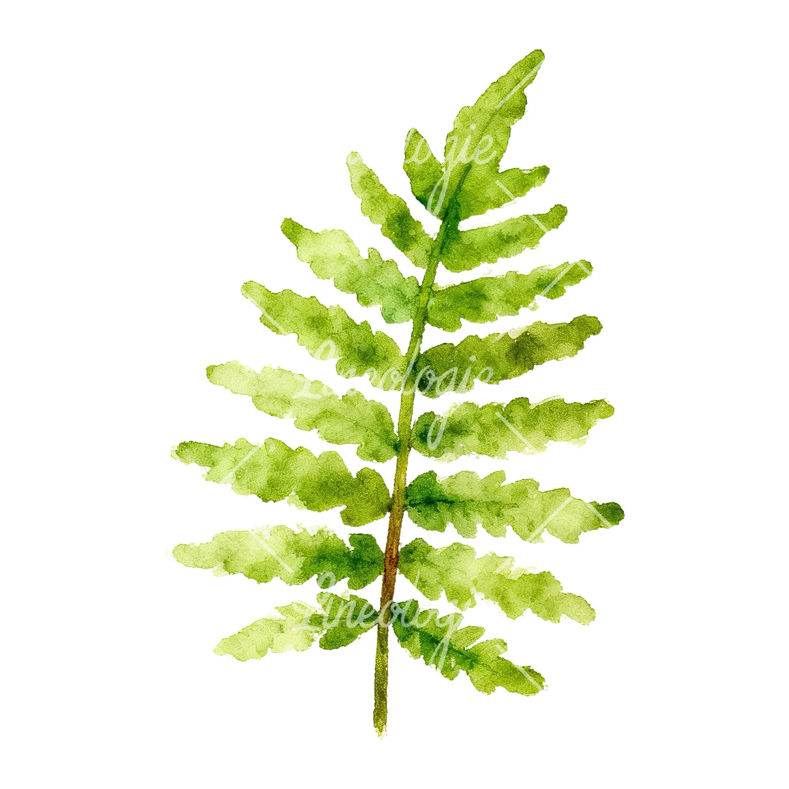 Watercolor bluish-green fern leaf clipart 1 of 9 on a white background (JPG)