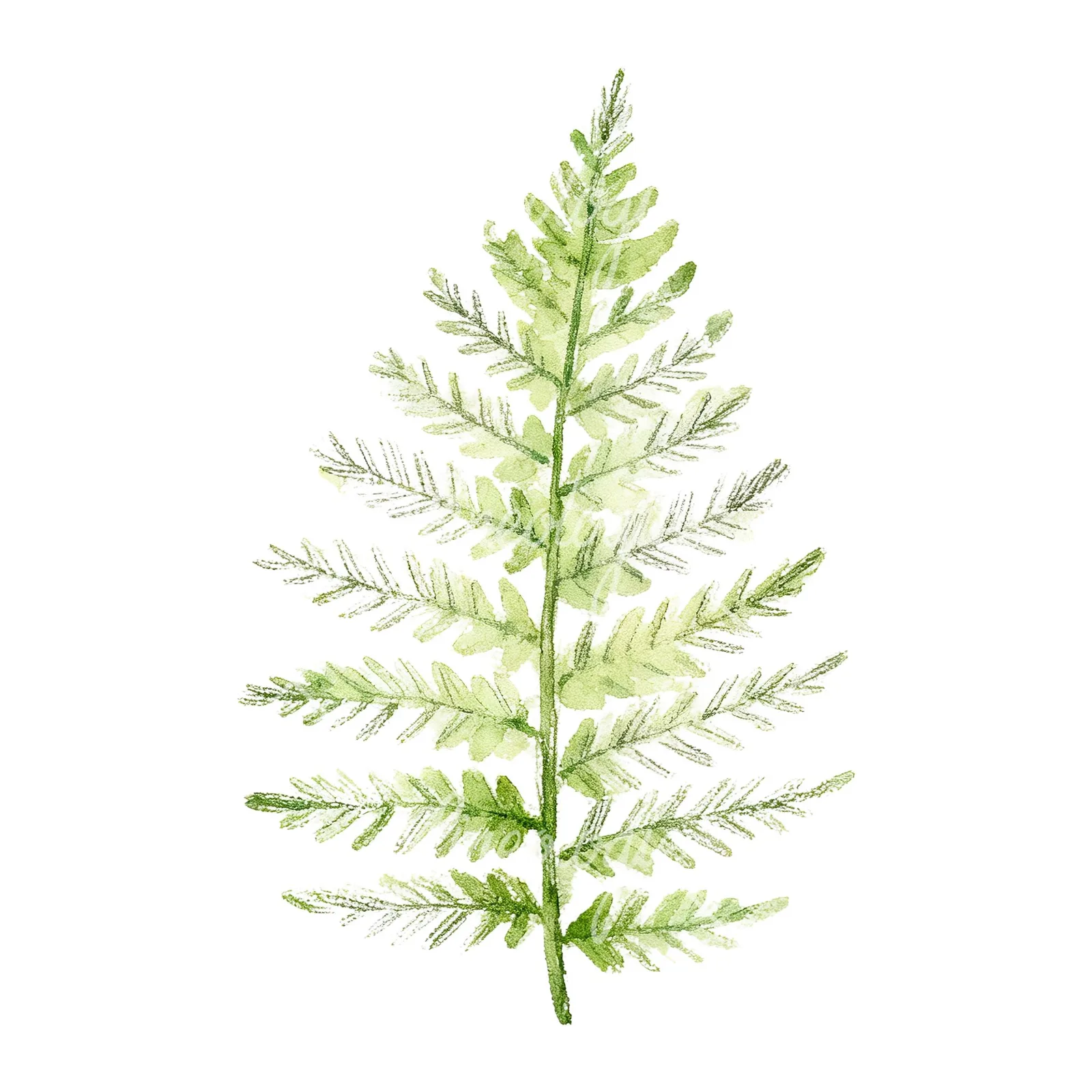 Watercolor bluish-green fern leaf clipart 6 of 9 on a white background (JPG)