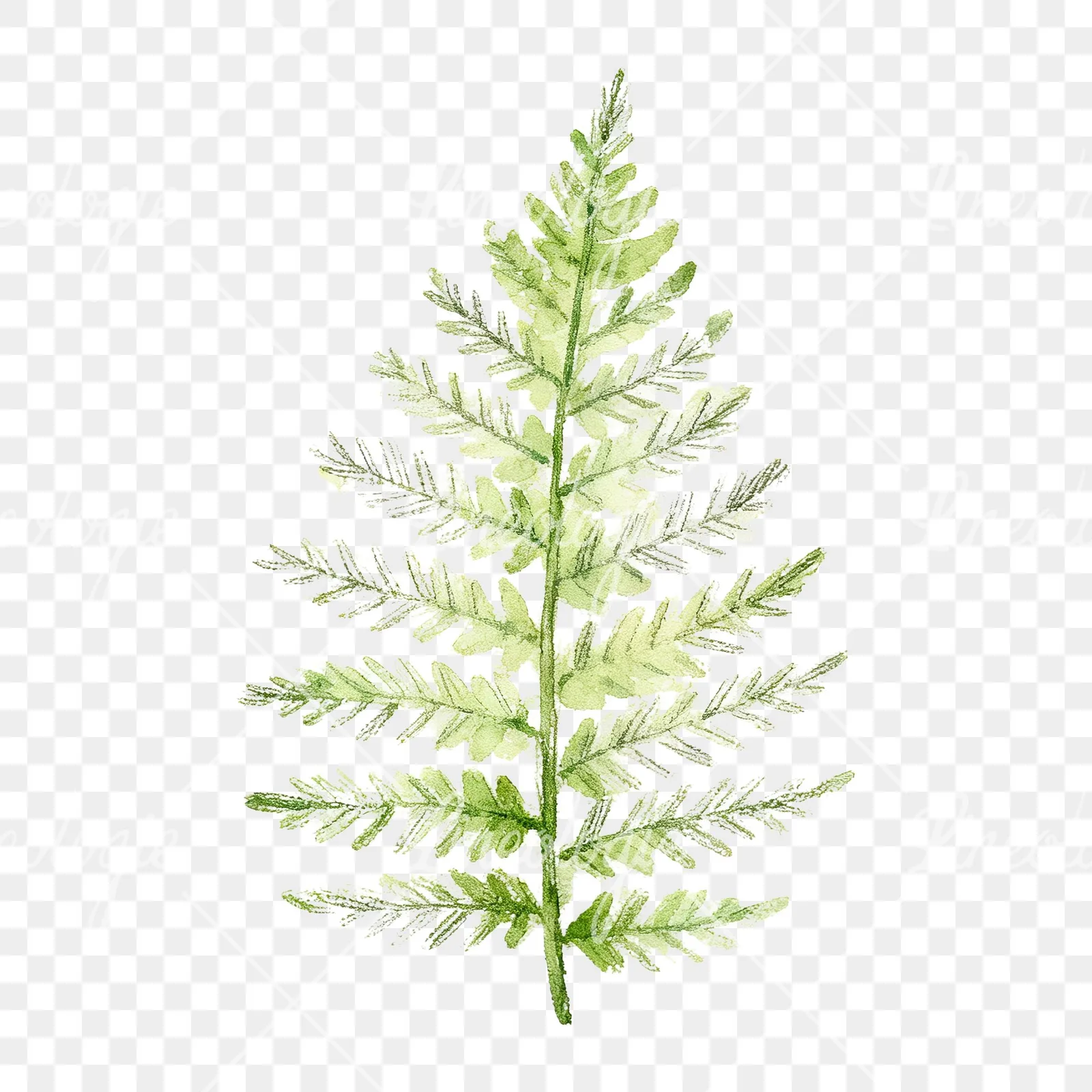 Watercolor bluish-green fern leaf clipart 6 of 9 on a transparent background (PNG)