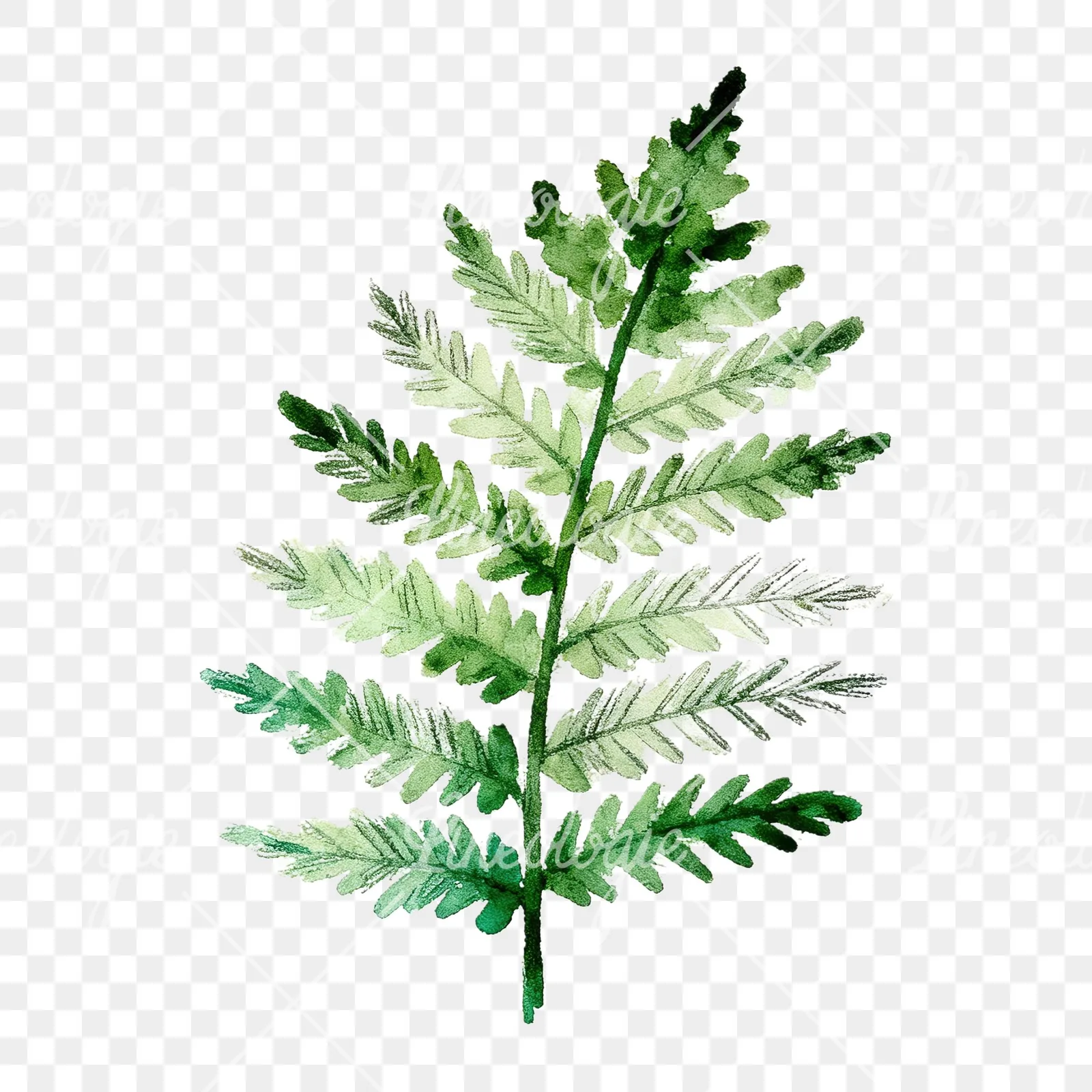 Watercolor bluish-green fern leaf clipart 9 of 9 on a transparent background (PNG)