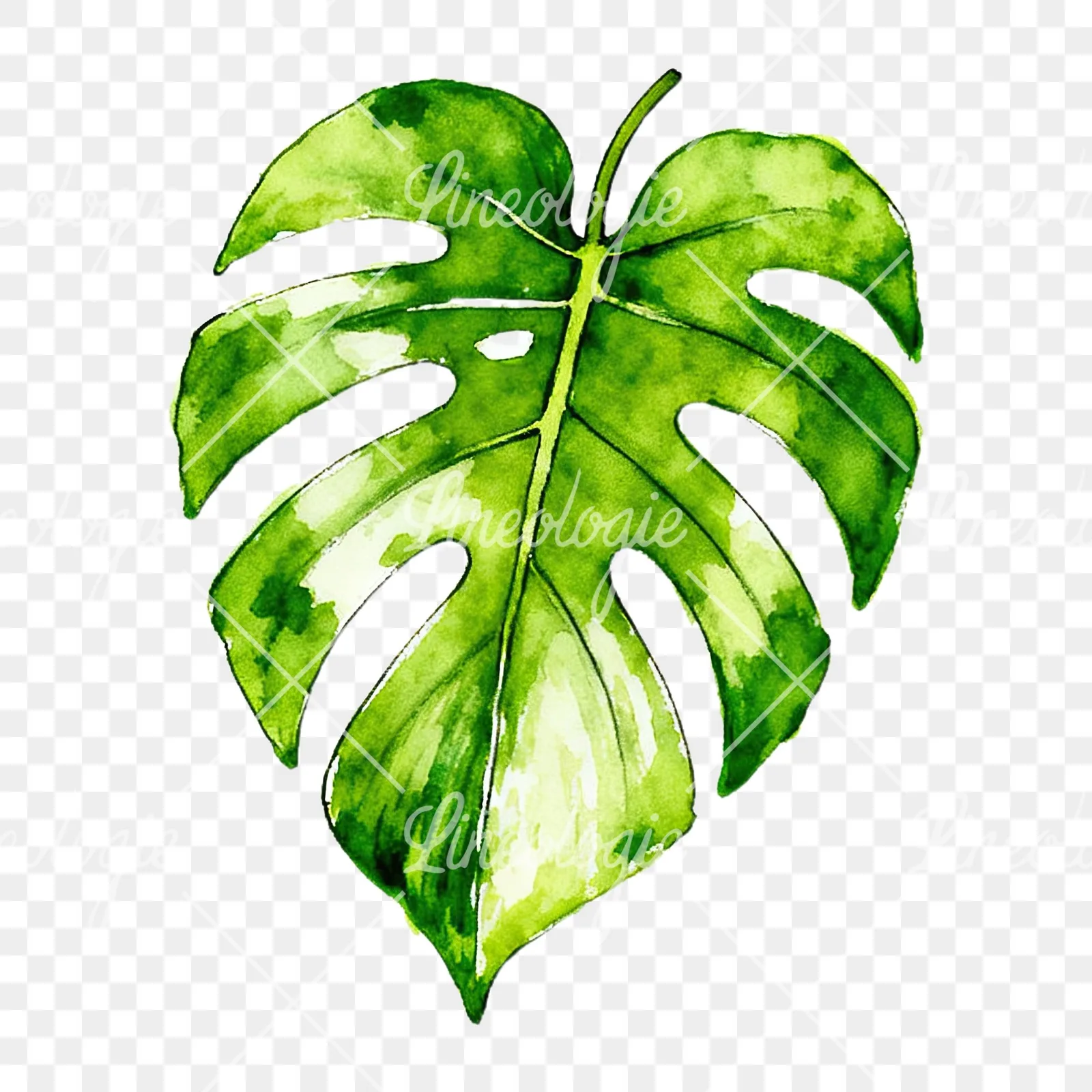 Watercolor philodendron leaf clipart 1 of 9 on a transparent background (PNG)