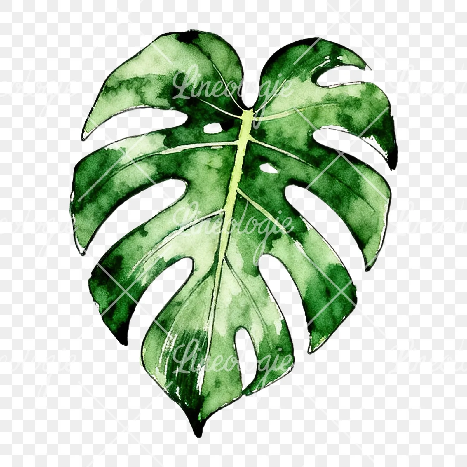 Watercolor philodendron leaf clipart 4 of 9 on a transparent background (PNG)