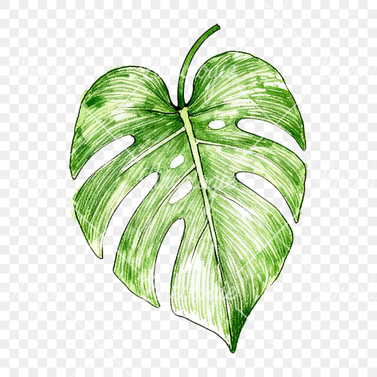 Watercolor philodendron leaf clipart 5 of 9 on a transparent background (PNG)