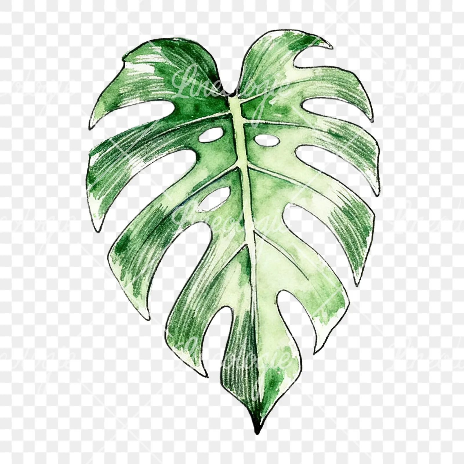Watercolor philodendron leaf clipart 6 of 9 on a transparent background (PNG)