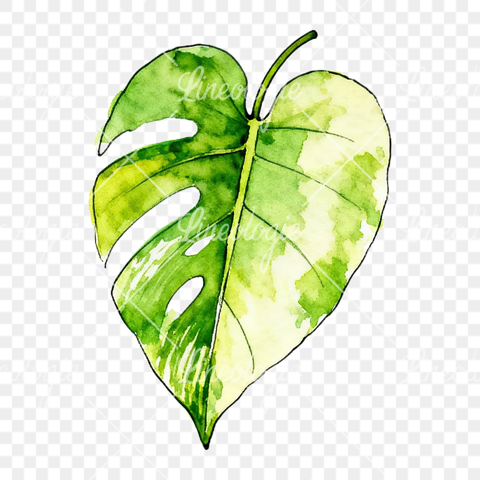 Watercolor philodendron leaf clipart 7 of 9 on a transparent background (PNG)